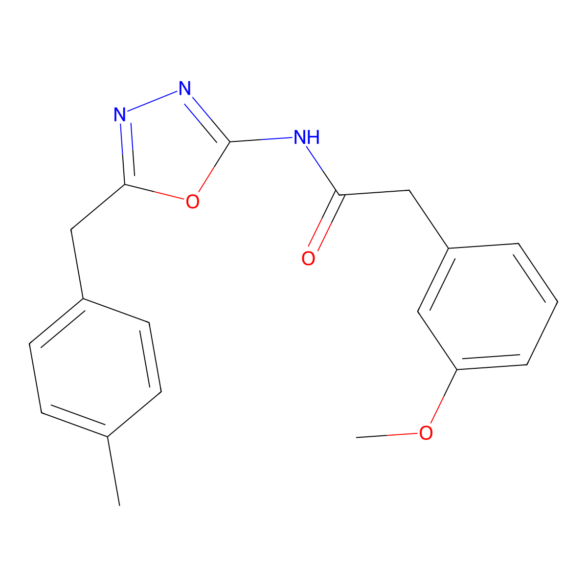 2-(3-methoxyphenyl)-N-(5-(4-methylbenzyl)-1,3,4-oxadiazol-2-yl)acetamide molecular structure, CAS 1170653-45-8