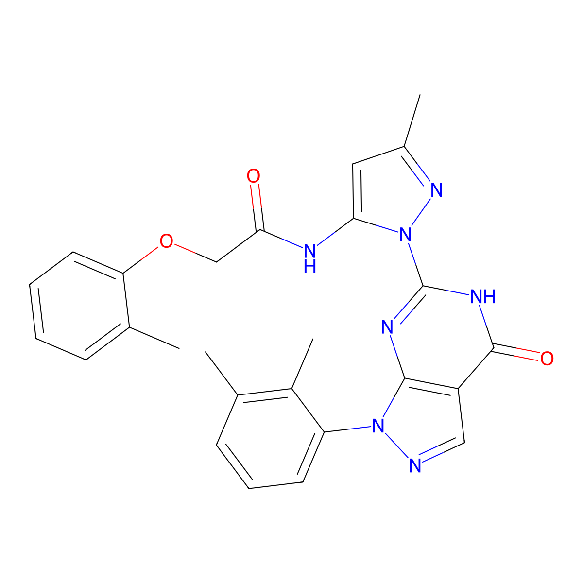 N-(1-(1-(2,3-dimethylphenyl)-4-oxo-4,5-dihydro-1H-pyrazolo[3,4-d]pyrimidin-6-yl)-3-methyl-1H-pyrazol-5-yl)-2-(o-tolyloxy)acetamide molecular structure, CAS 1170657-00-7