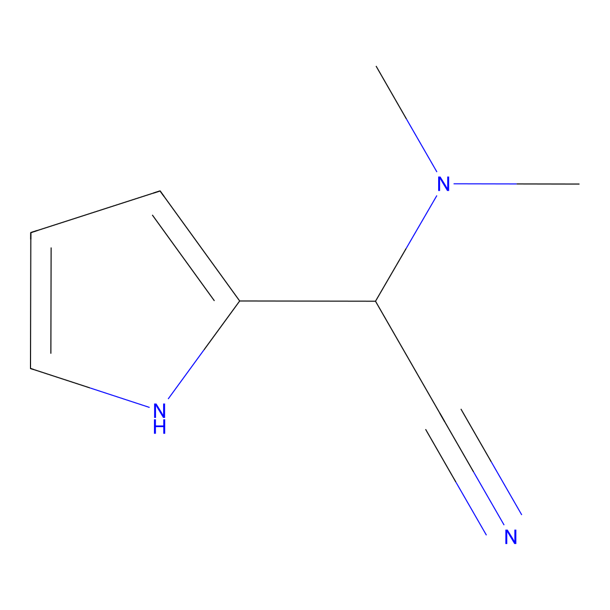 2-(dimethylamino)-2-(1H-pyrrol-2-yl)acetonitrile molecular structure, CAS 117067-98-8