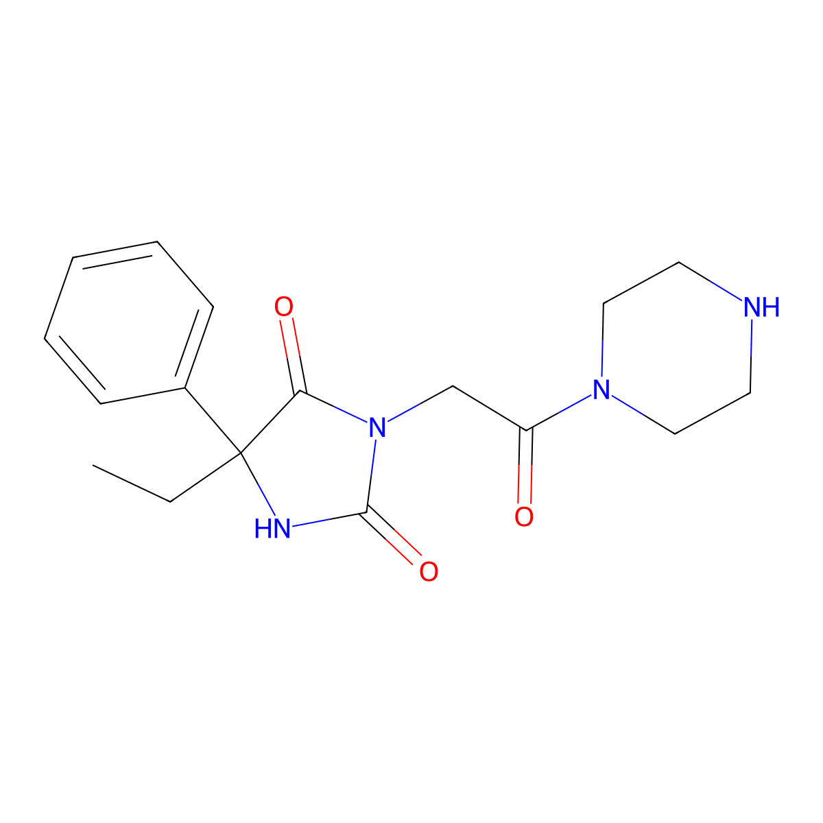 5-Ethyl-3-[2-oxo-2-(piperazin-1-YL)ethyl]-5-phenylimidazolidine-2,4-dione molecular structure, CAS 1170776-28-9