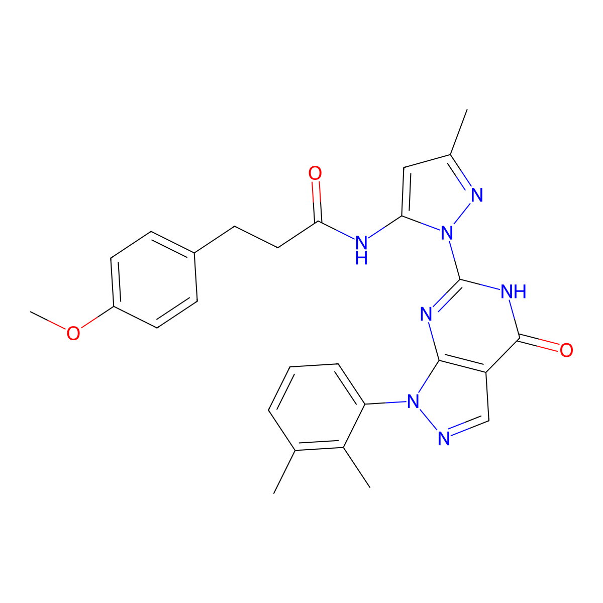 N-(1-(1-(2,3-dimethylphenyl)-4-oxo-4,5-dihydro-1H-pyrazolo[3,4-d]pyrimidin-6-yl)-3-methyl-1H-pyrazol-5-yl)-3-(4-methoxyphenyl)propanamide molecular structure, CAS 1170779-87-9