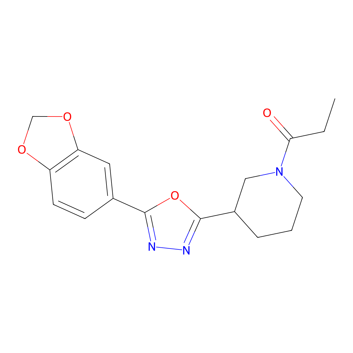 1-(3-(5-(Benzo[d][1,3]dioxol-5-yl)-1,3,4-oxadiazol-2-yl)piperidin-1-yl)propan-1-one molecular structure, CAS 1170781-35-7