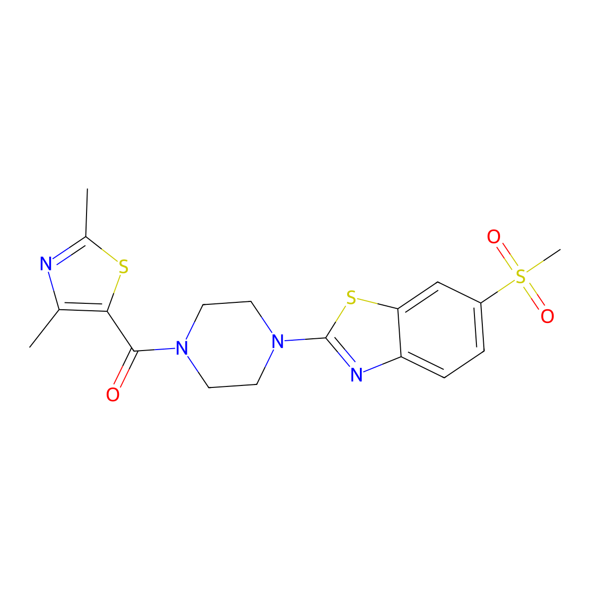 (2,4-Dimethylthiazol-5-yl)(4-(6-(methylsulfonyl)benzo[d]thiazol-2-yl)piperazin-1-yl)methanone molecular structure, CAS 1170782-41-8