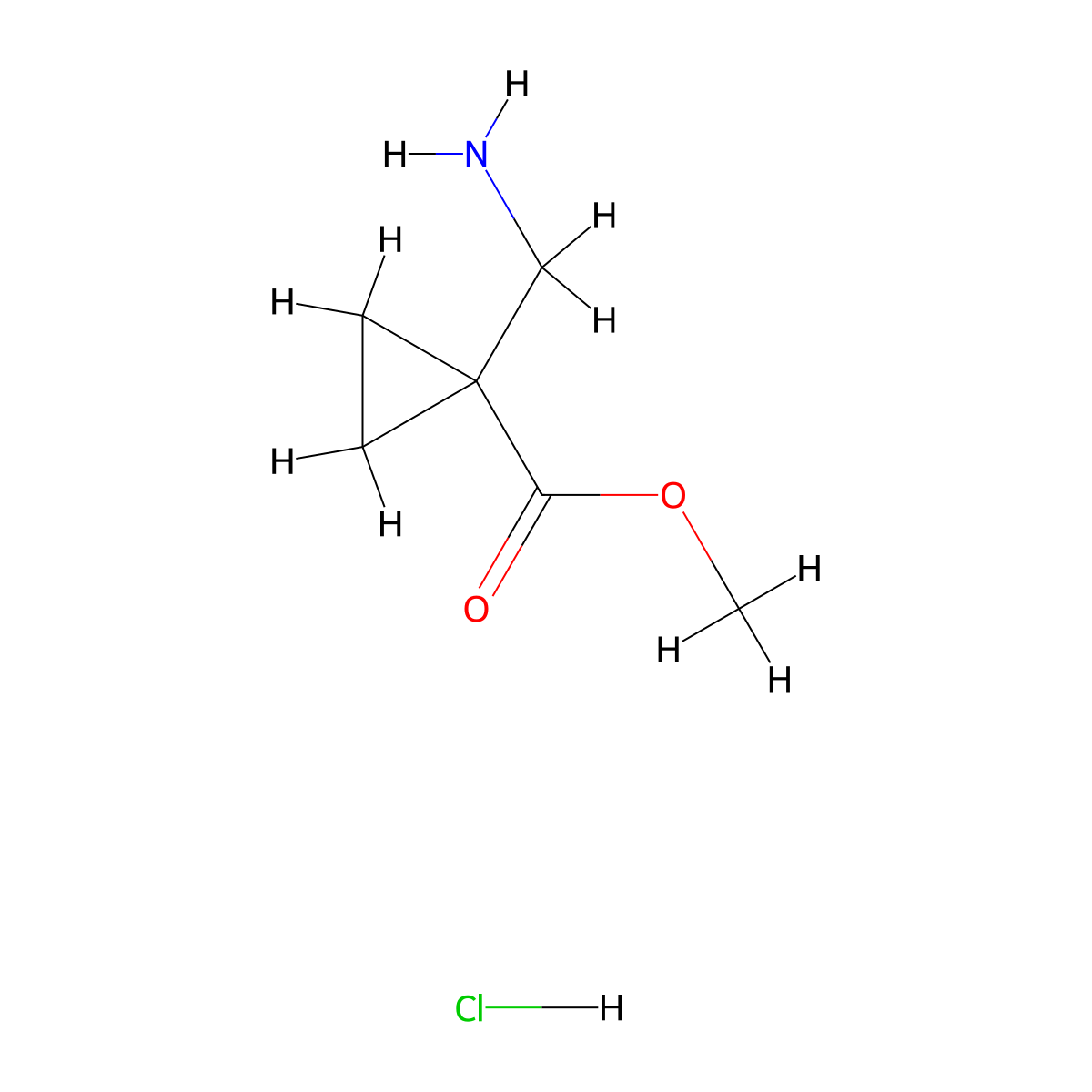 Methyl 1-(aminomethyl)cyclopropane-1-carboxylate hydrochloride molecular structure, CAS 1170782-90-7