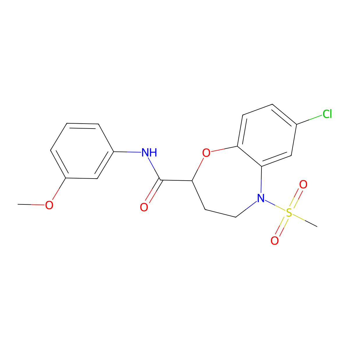 7-Chloro-2,3,4,5-tetrahydro-N-(3-methoxyphenyl)-5-(methylsulfonyl)-1,5-benzoxazepine-2-carboxamide molecular structure, CAS 1170783-26-2