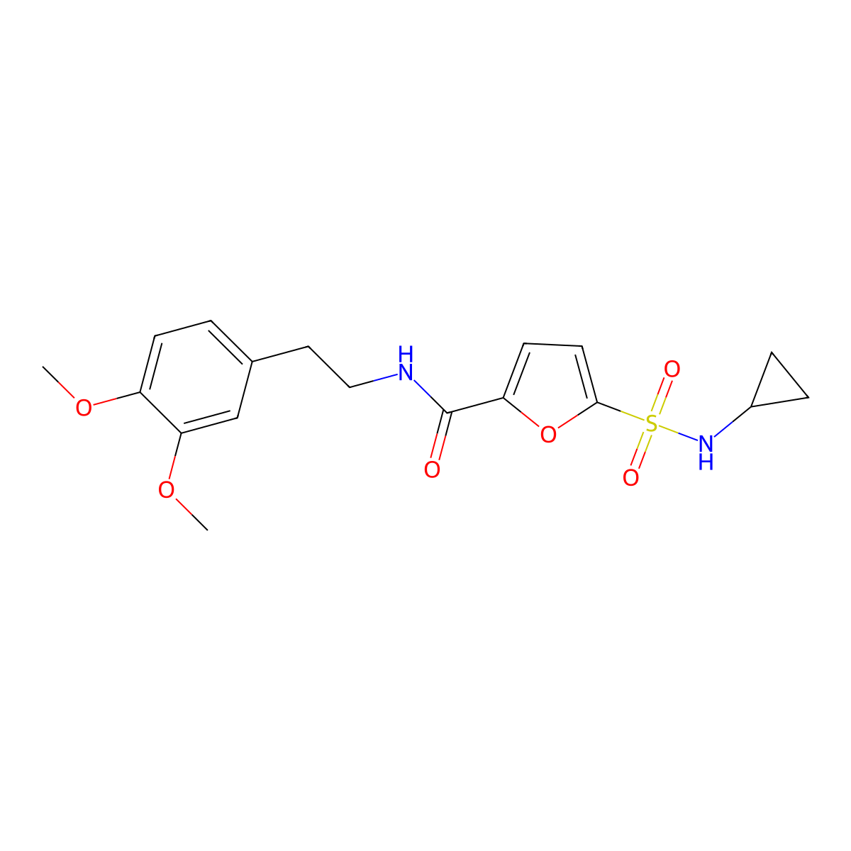 5-(N-cyclopropylsulfamoyl)-N-(3,4-dimethoxyphenethyl)furan-2-carboxamide molecular structure, CAS 1170786-30-7