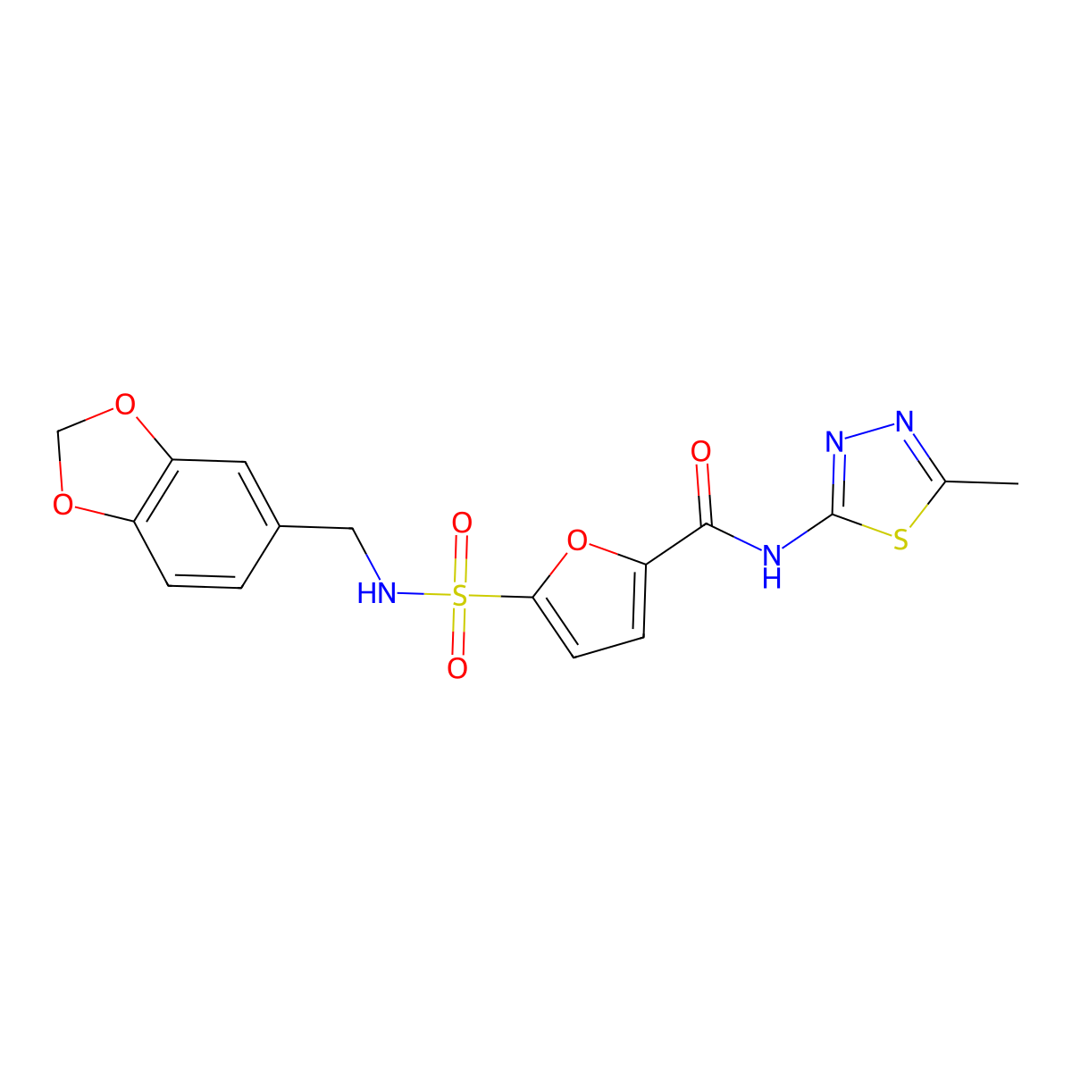 5-(N-(benzo[d][1,3]dioxol-5-ylmethyl)sulfamoyl)-N-(5-methyl-1,3,4-thiadiazol-2-yl)furan-2-carboxamide molecular structure, CAS 1170786-32-9