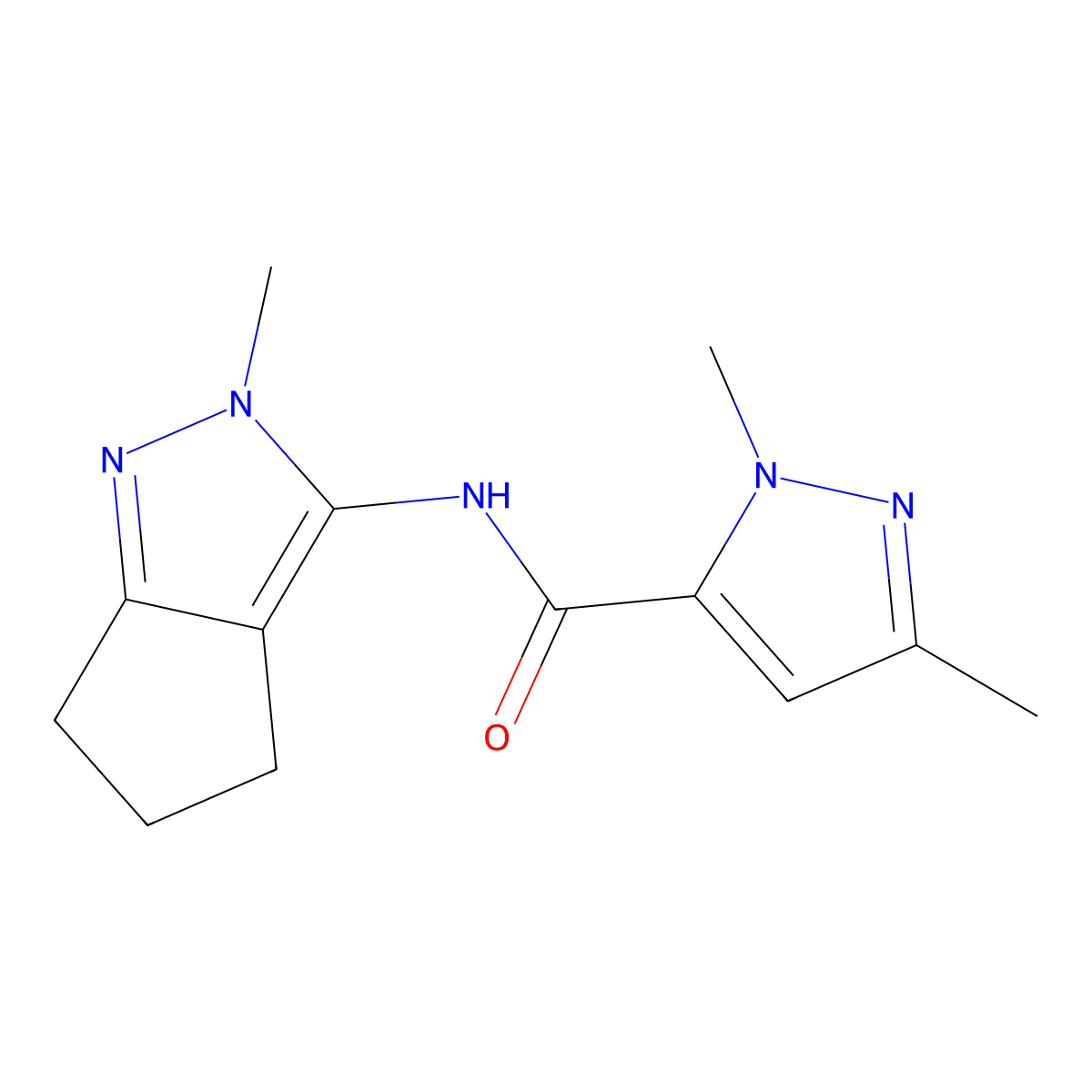 1,3-dimethyl-N-{2-methyl-2H,4H,5H,6H-cyclopenta[c]pyrazol-3-yl}-1H-pyrazole-5-carboxamide molecular structure, CAS 1170789-87-3