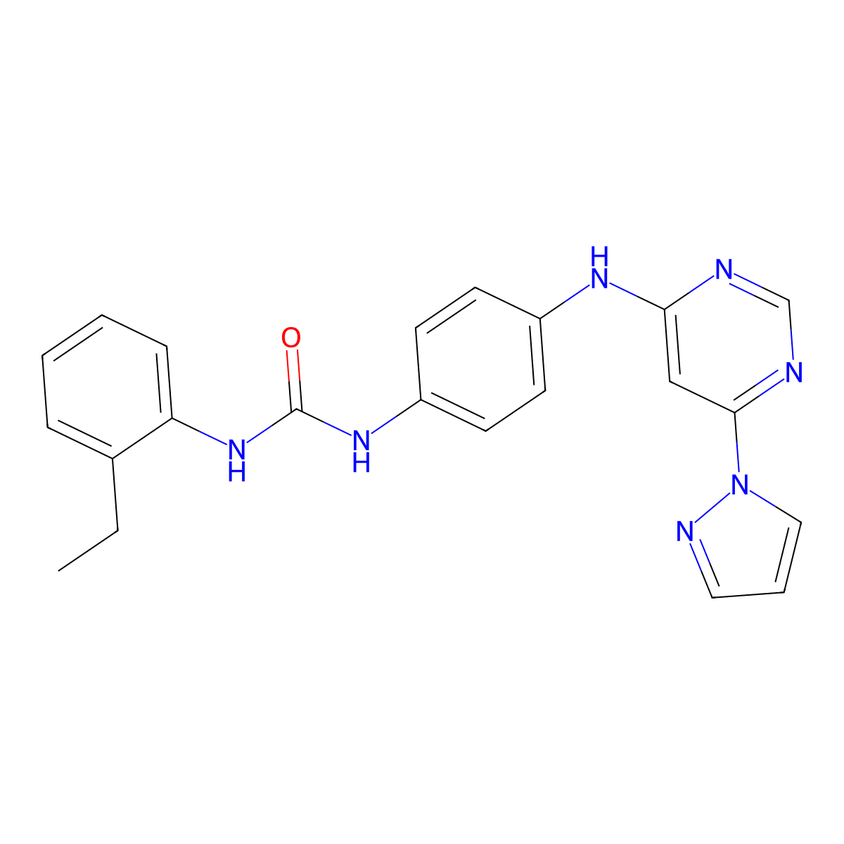 1-(4-((6-(1H-pyrazol-1-yl)pyrimidin-4-yl)amino)phenyl)-3-(2-ethylphenyl)urea molecular structure, CAS 1170791-67-9