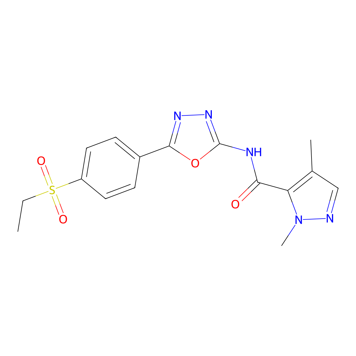 N-(5-(4-(ethylsulfonyl)phenyl)-1,3,4-oxadiazol-2-yl)-1,4-dimethyl-1H-pyrazole-5-carboxamide molecular structure, CAS 1170792-31-0