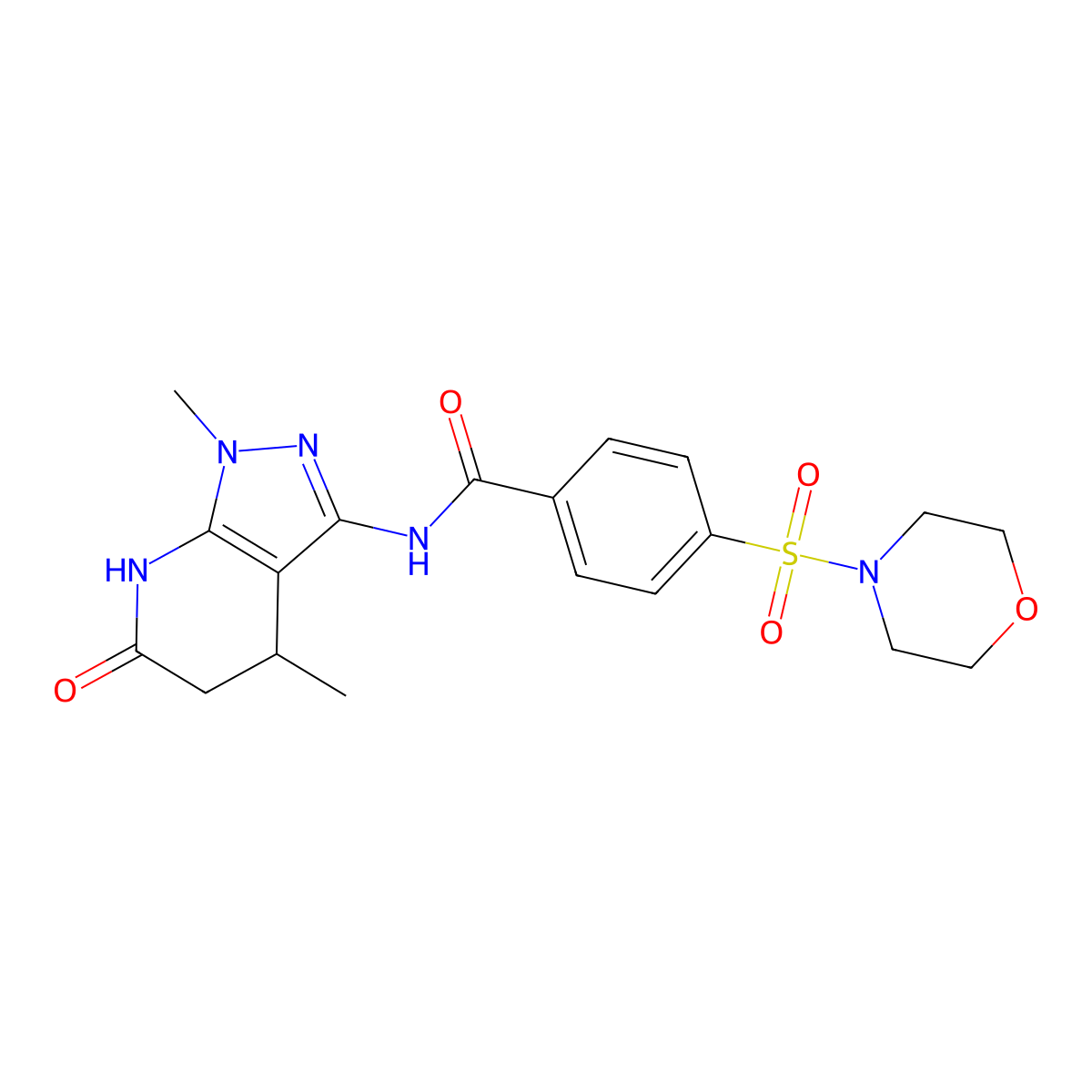 N-(1,4-dimethyl-6-oxo-4,5,6,7-tetrahydro-1H-pyrazolo[3,4-b]pyridin-3-yl)-4-(morpholinosulfonyl)benzamide molecular structure, CAS 1170793-12-0