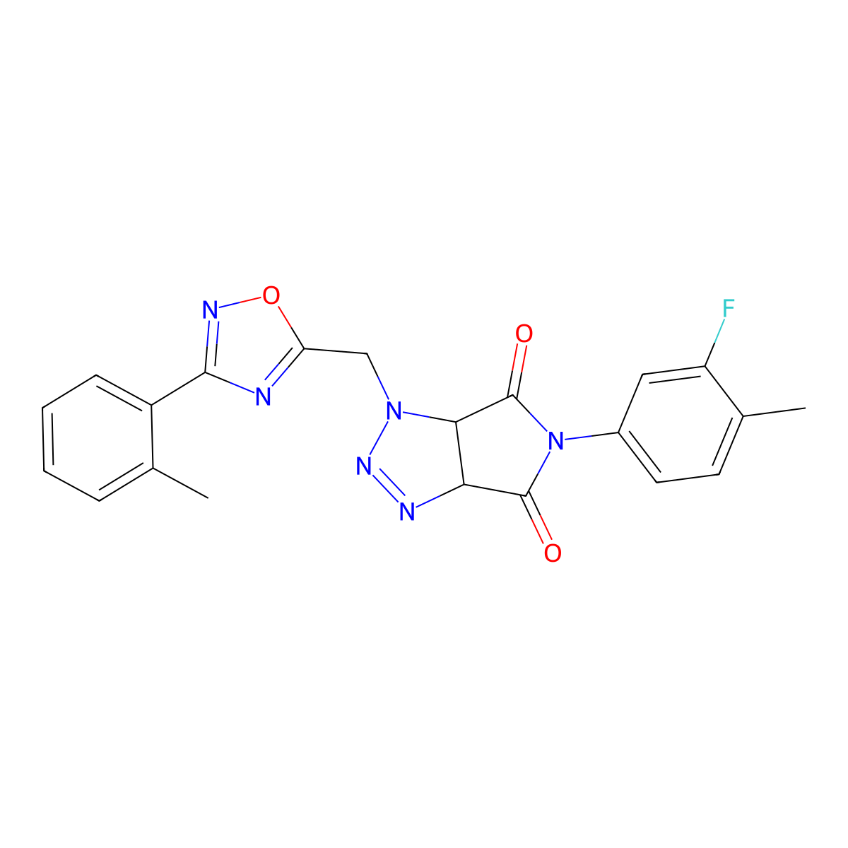 5-(3-fluoro-4-methylphenyl)-1-((3-(o-tolyl)-1,2,4-oxadiazol-5-yl)methyl)-1,6a-dihydropyrrolo[3,4-d][1,2,3]triazole-4,6(3aH,5H)-dione molecular structure, CAS 1170796-51-6