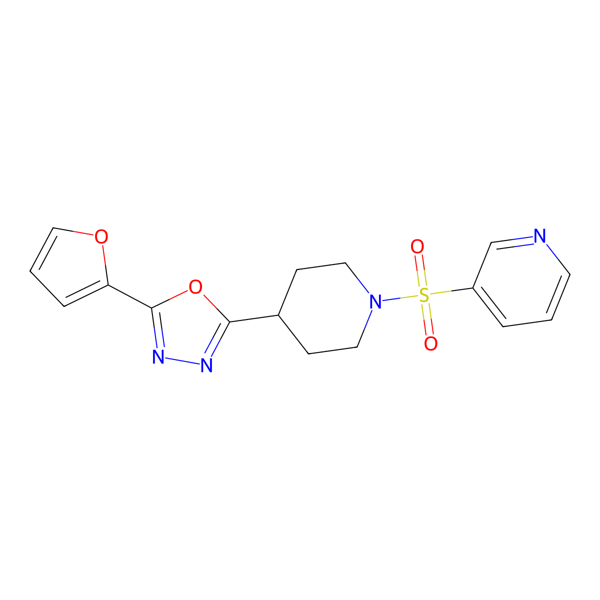 2-(Furan-2-yl)-5-(1-(pyridin-3-ylsulfonyl)piperidin-4-yl)-1,3,4-oxadiazole molecular structure, CAS 1170797-50-8