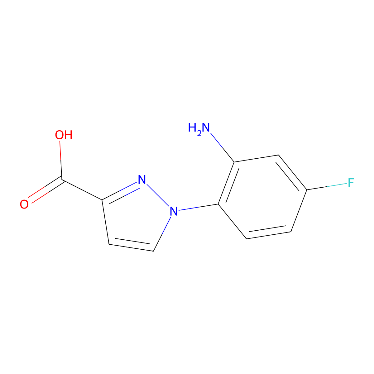 1-(2-amino-4-fluorophenyl)-1H-pyrazole-3-carboxylic acid molecular structure, CAS 1170797-99-5
