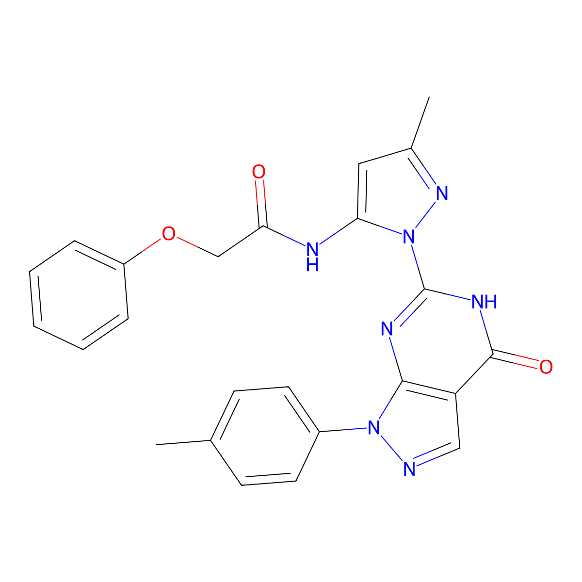 N-(3-methyl-1-(4-oxo-1-(p-tolyl)-4,5-dihydro-1H-pyrazolo[3,4-d]pyrimidin-6-yl)-1H-pyrazol-5-yl)-2-phenoxyacetamide molecular structure, CAS 1170803-96-9