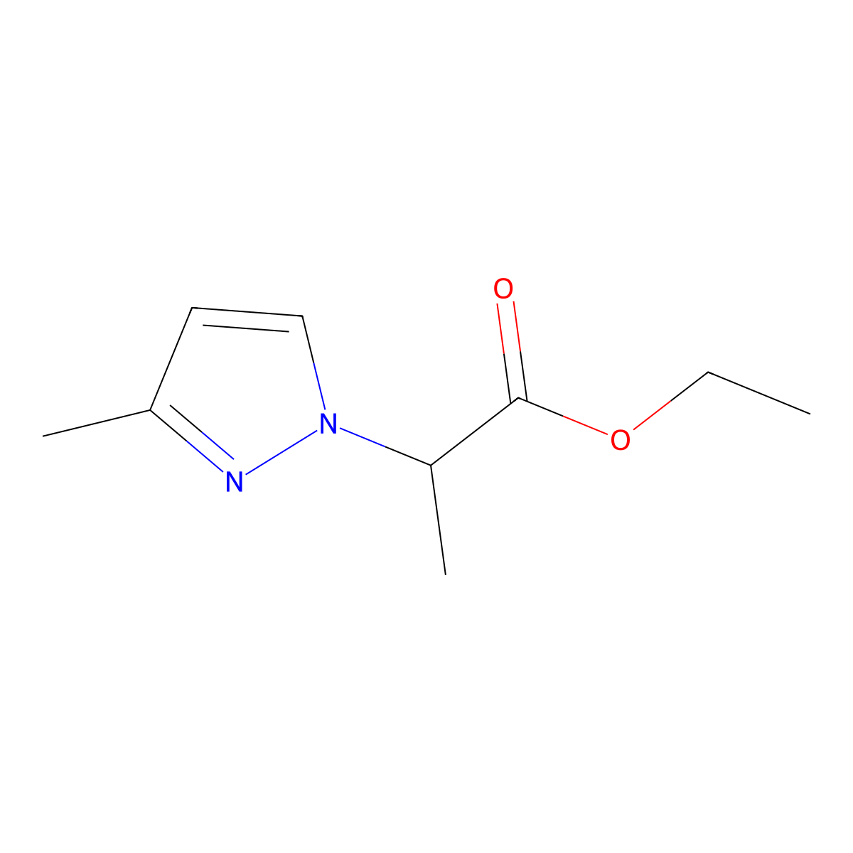 ethyl 2-(3-methyl-1H-pyrazol-1-yl)propanoate molecular structure, CAS 1170807-44-9