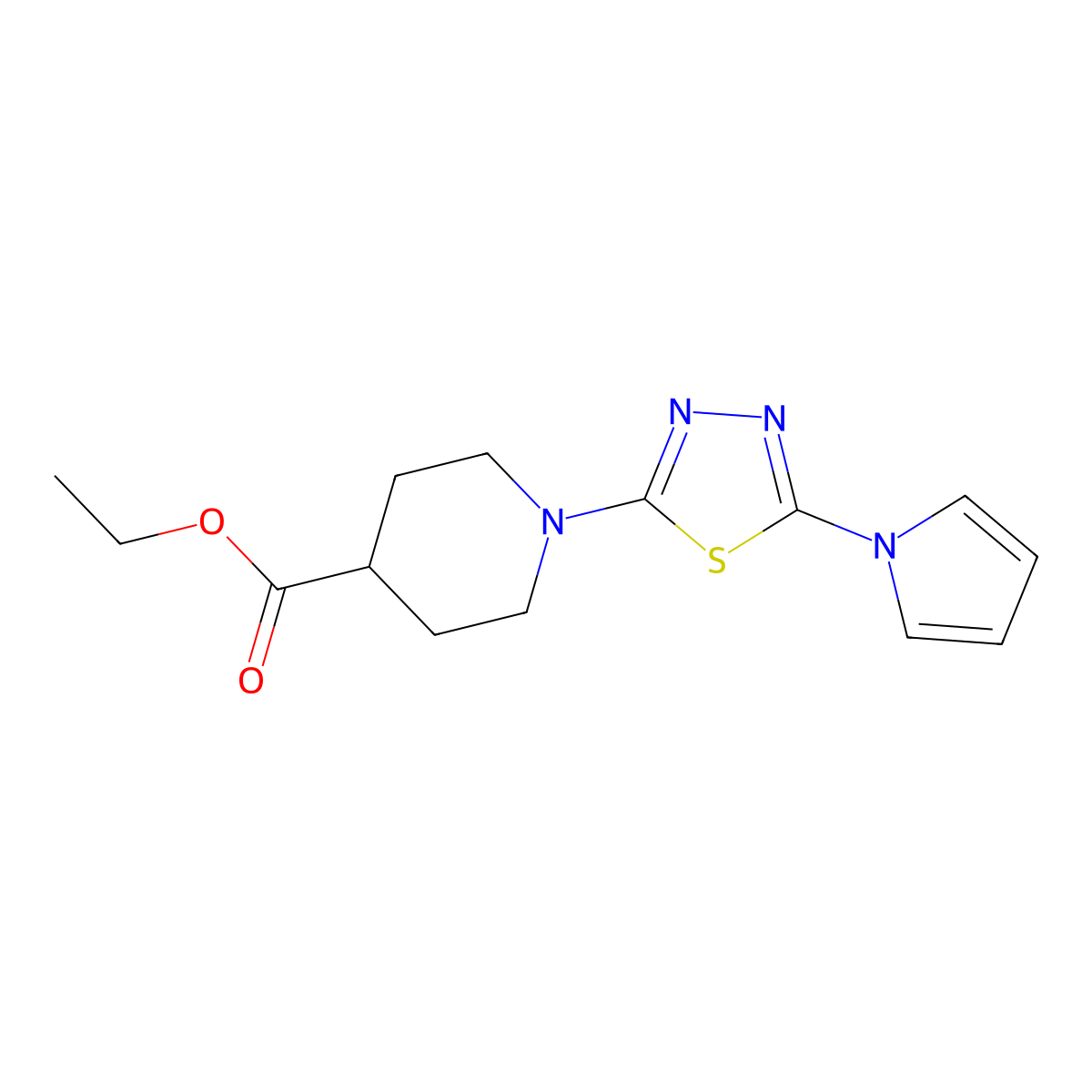 Ethyl 1-[5-(1H-pyrrol-1-YL)-1,3,4-thiadiazol-2-YL]-4-piperidinecarboxylate molecular structure, CAS 1170812-18-6