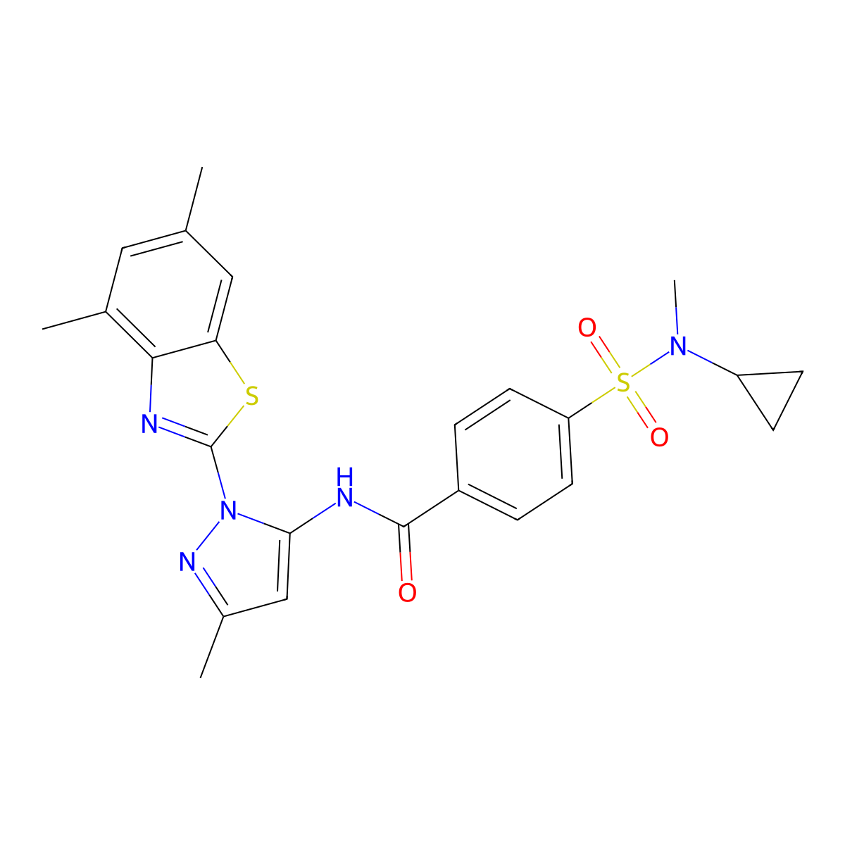 4-(N-cyclopropyl-N-methylsulfamoyl)-N-(1-(4,6-dimethylbenzo[d]thiazol-2-yl)-3-methyl-1H-pyrazol-5-yl)benzamide molecular structure, CAS 1170814-81-9
