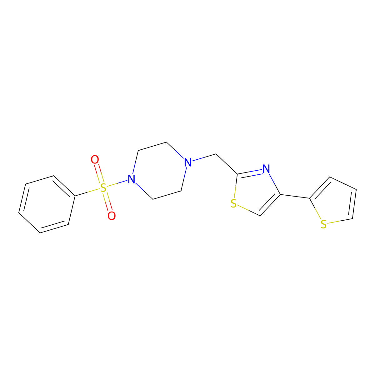 2-((4-(Phenylsulfonyl)piperazin-1-yl)methyl)-4-(thiophen-2-yl)thiazole molecular structure, CAS 1170814-90-0
