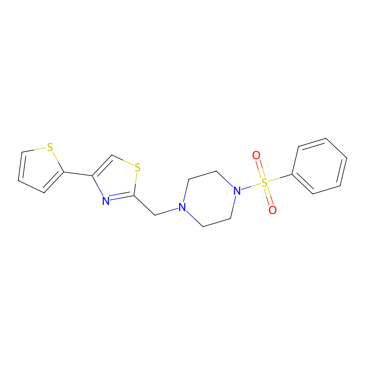 2-((4-(Phenylsulfonyl)piperazin-1-yl)methyl)-4-(thiophen-2-yl)thiazole molecular structure, CAS 1170814-90-0