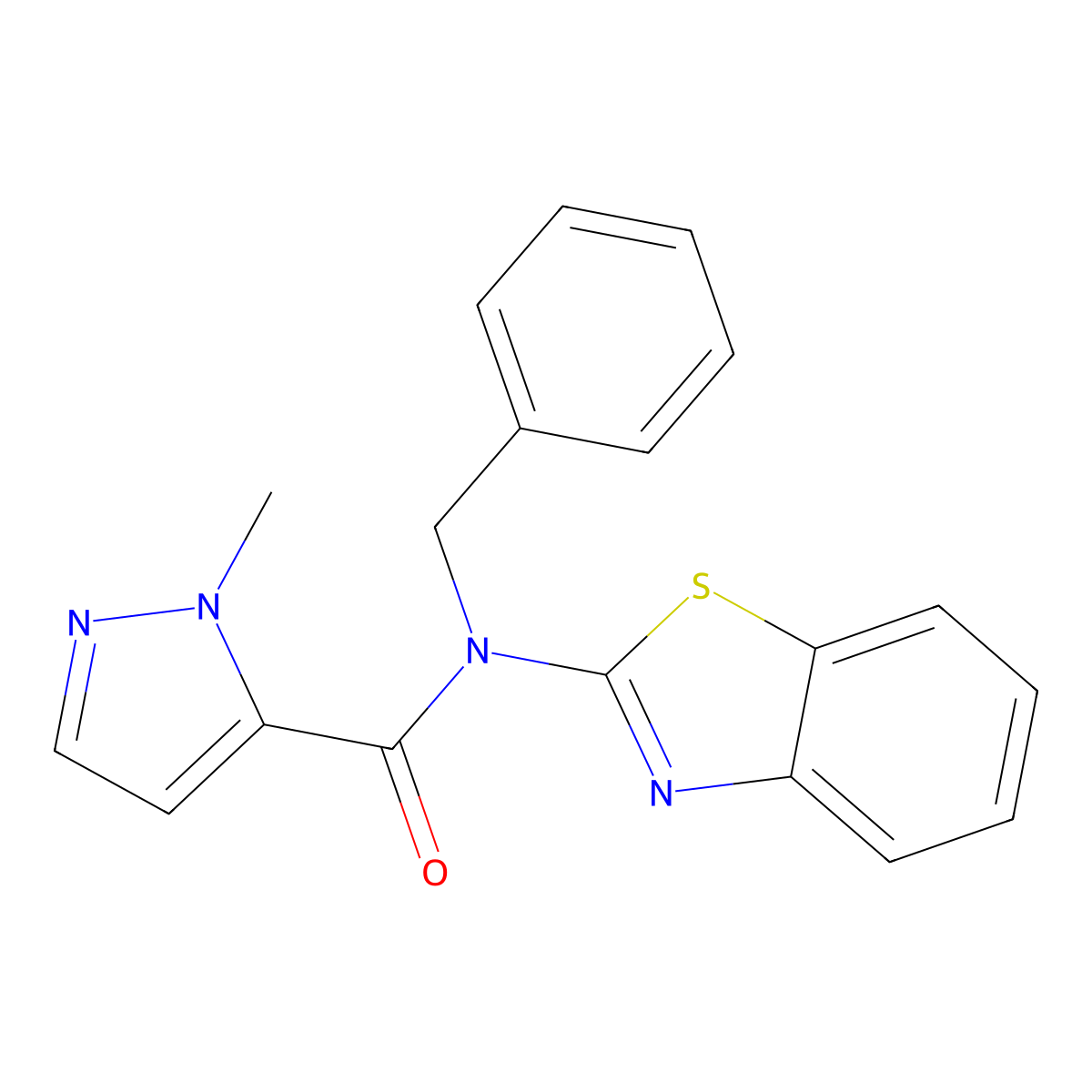 N-(benzo[d]thiazol-2-yl)-N-benzyl-1-methyl-1H-pyrazole-5-carboxamide molecular structure, CAS 1170816-26-8
