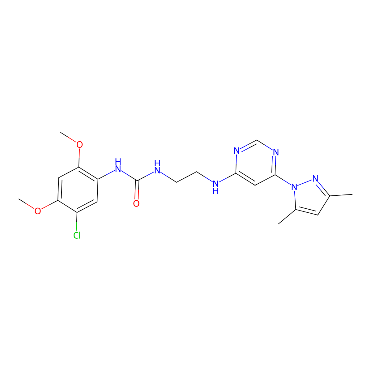 1-(5-chloro-2,4-dimethoxyphenyl)-3-(2-((6-(3,5-dimethyl-1H-pyrazol-1-yl)pyrimidin-4-yl)amino)ethyl)urea molecular structure, CAS 1170817-00-1