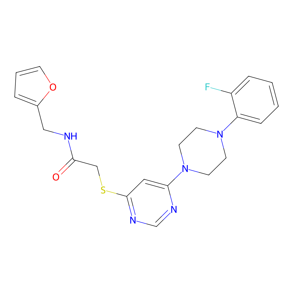 2-((6-(4-(2-fluorophenyl)piperazin-1-yl)pyrimidin-4-yl)thio)-N-(furan-2-ylmethyl)acetamide molecular structure, CAS 1170817-58-9