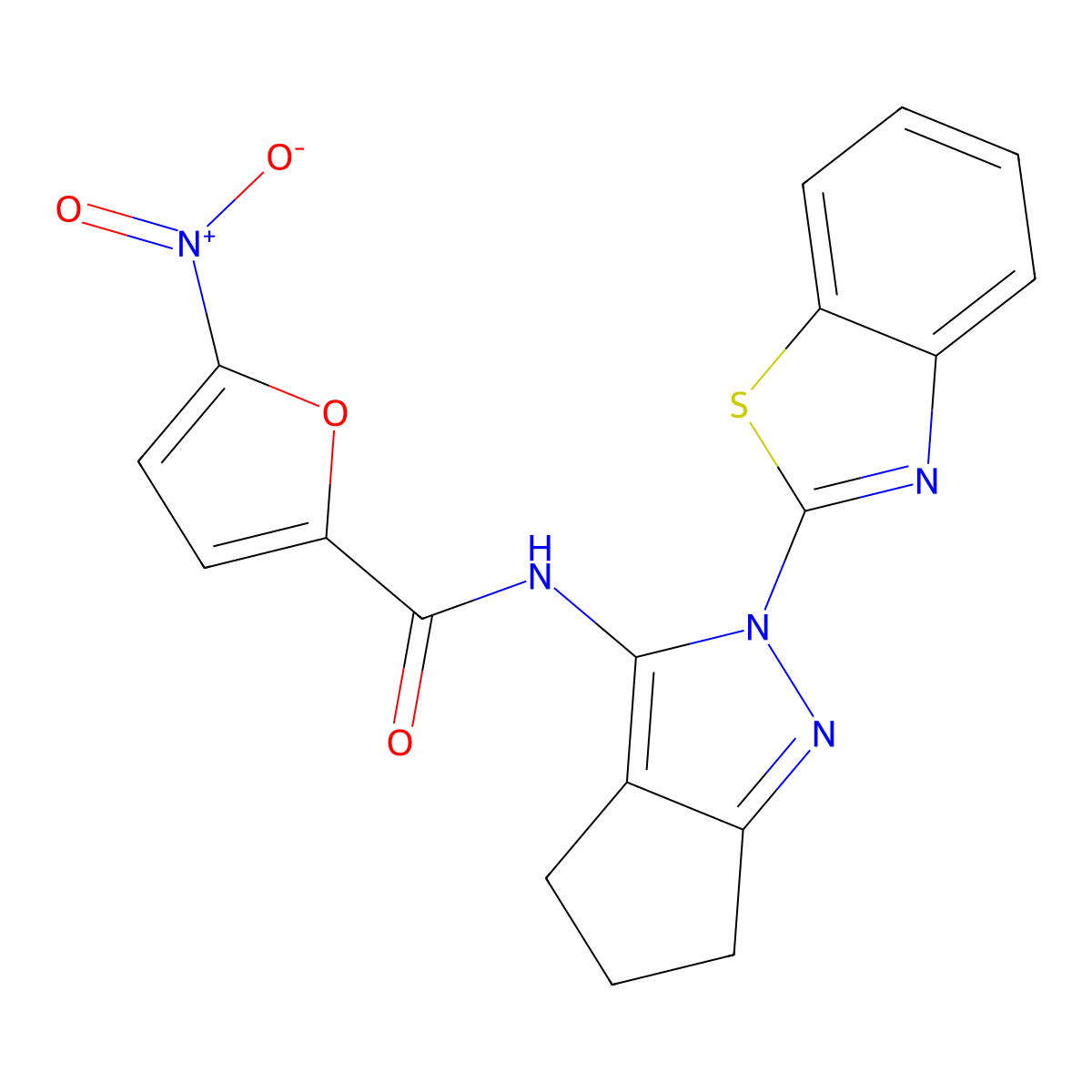 N-(2-(benzo[d]thiazol-2-yl)-2,4,5,6-tetrahydrocyclopenta[c]pyrazol-3-yl)-5-nitrofuran-2-carboxamide molecular structure, CAS 1170818-15-1