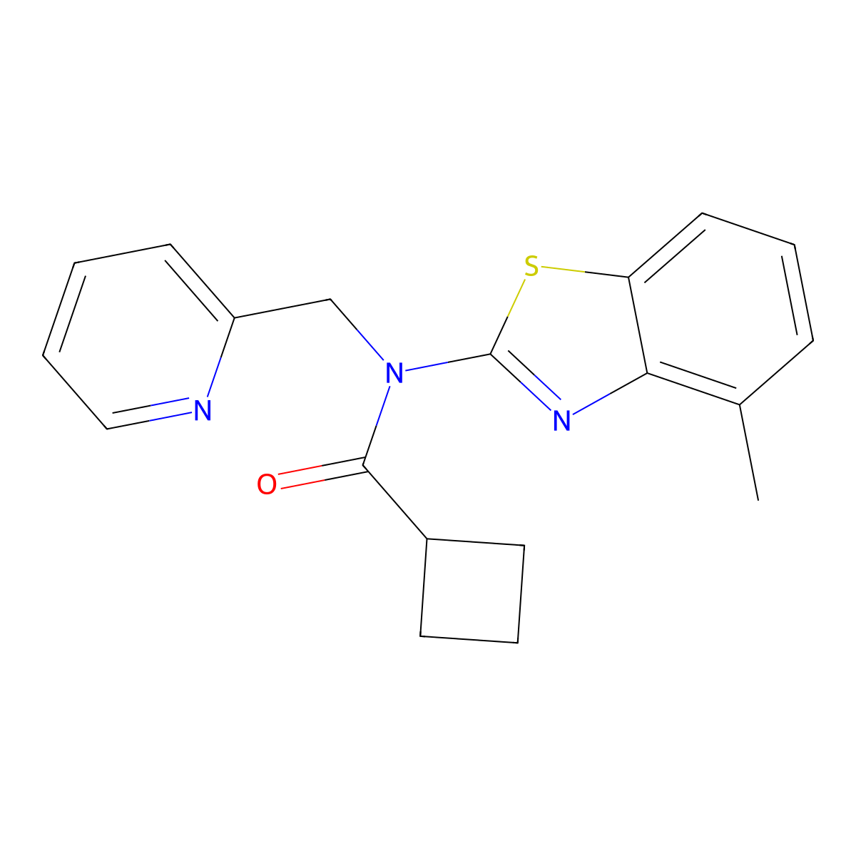 N-(4-methylbenzo[d]thiazol-2-yl)-N-(pyridin-2-ylmethyl)cyclobutanecarboxamide molecular structure, CAS 1170820-38-8