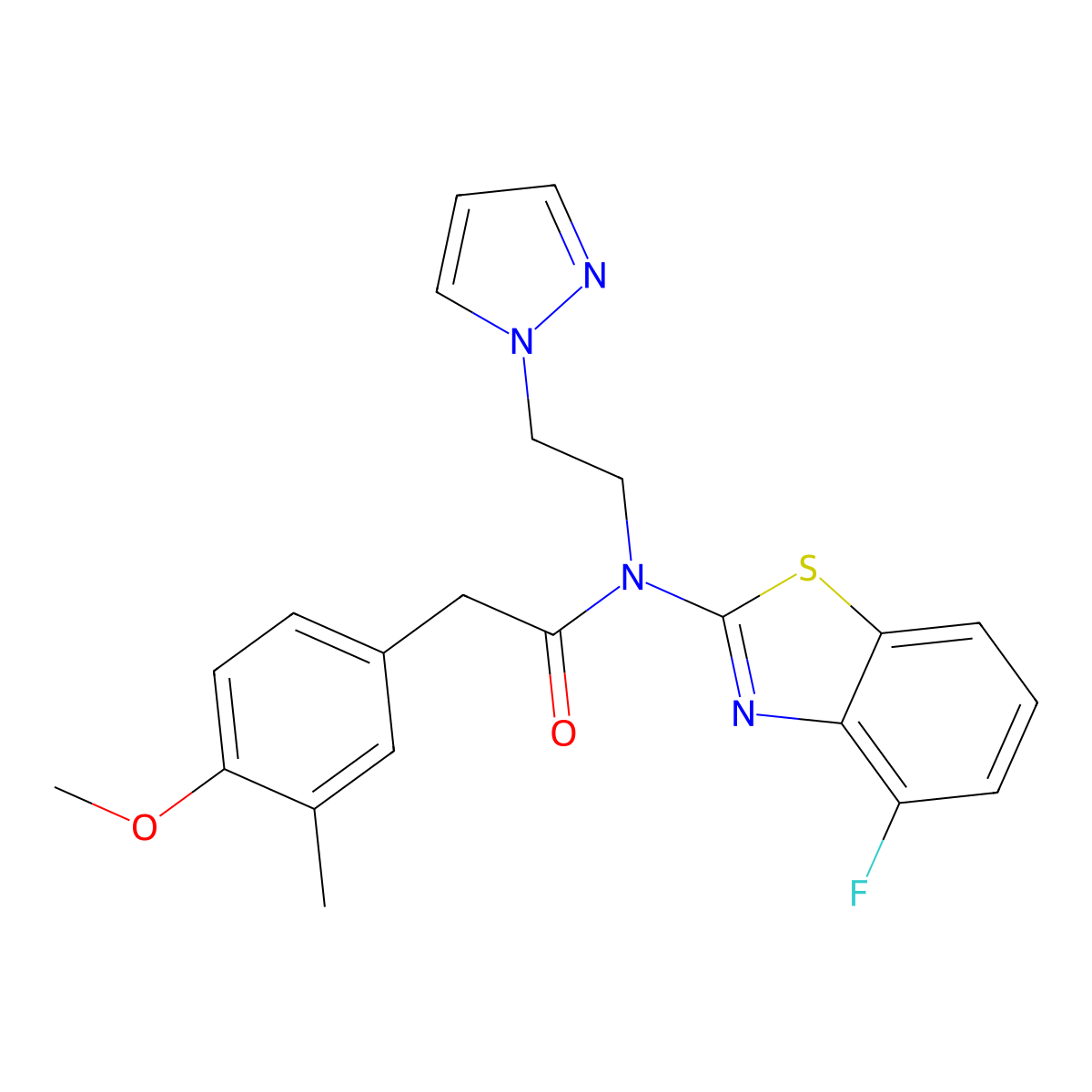 N-(2-(1H-pyrazol-1-yl)ethyl)-N-(4-fluorobenzo[d]thiazol-2-yl)-2-(4-methoxy-3-methylphenyl)acetamide molecular structure, CAS 1170822-38-4