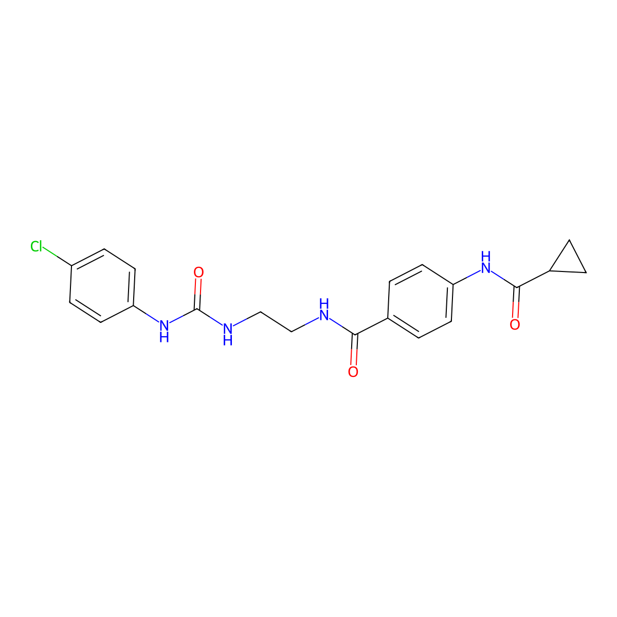 N-(2-(3-(4-chlorophenyl)ureido)ethyl)-4-(cyclopropanecarboxamido)benzamide molecular structure, CAS 1170822-49-7