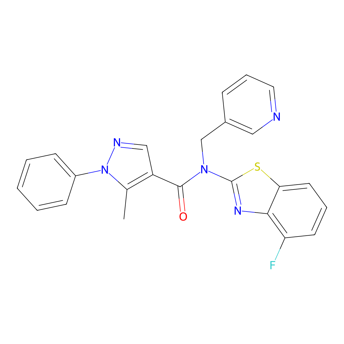 N-(4-fluorobenzo[d]thiazol-2-yl)-5-methyl-1-phenyl-N-(pyridin-3-ylmethyl)-1H-pyrazole-4-carboxamide molecular structure, CAS 1170822-90-8