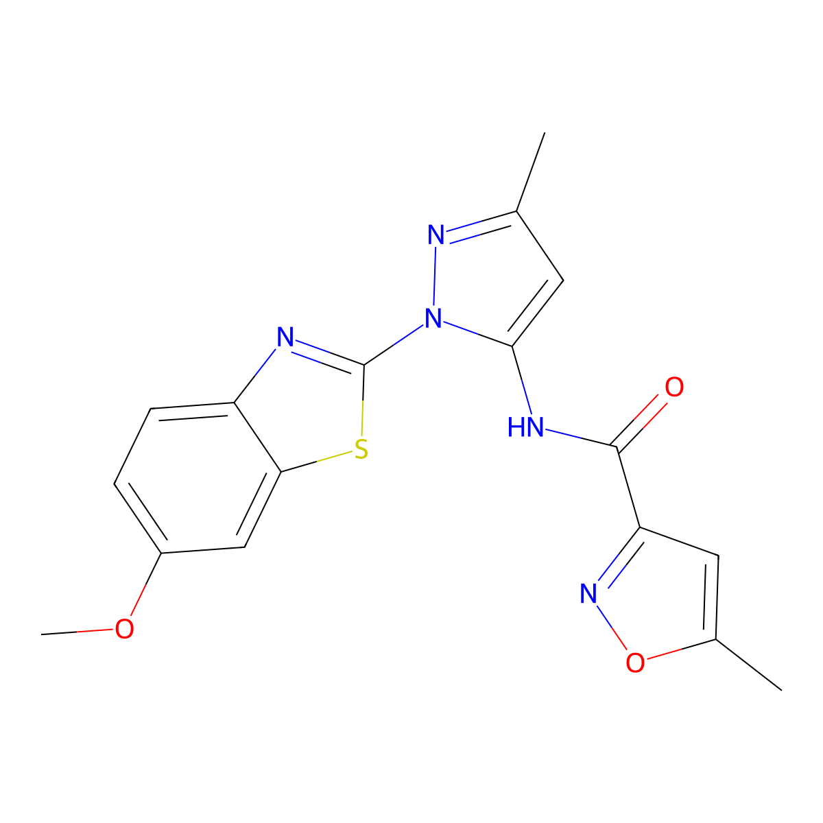 N-[1-(6-methoxy-1,3-benzothiazol-2-yl)-3-methyl-1H-pyrazol-5-yl]-5-methyl-1,2-oxazole-3-carboxamide molecular structure, CAS 1170823-43-4