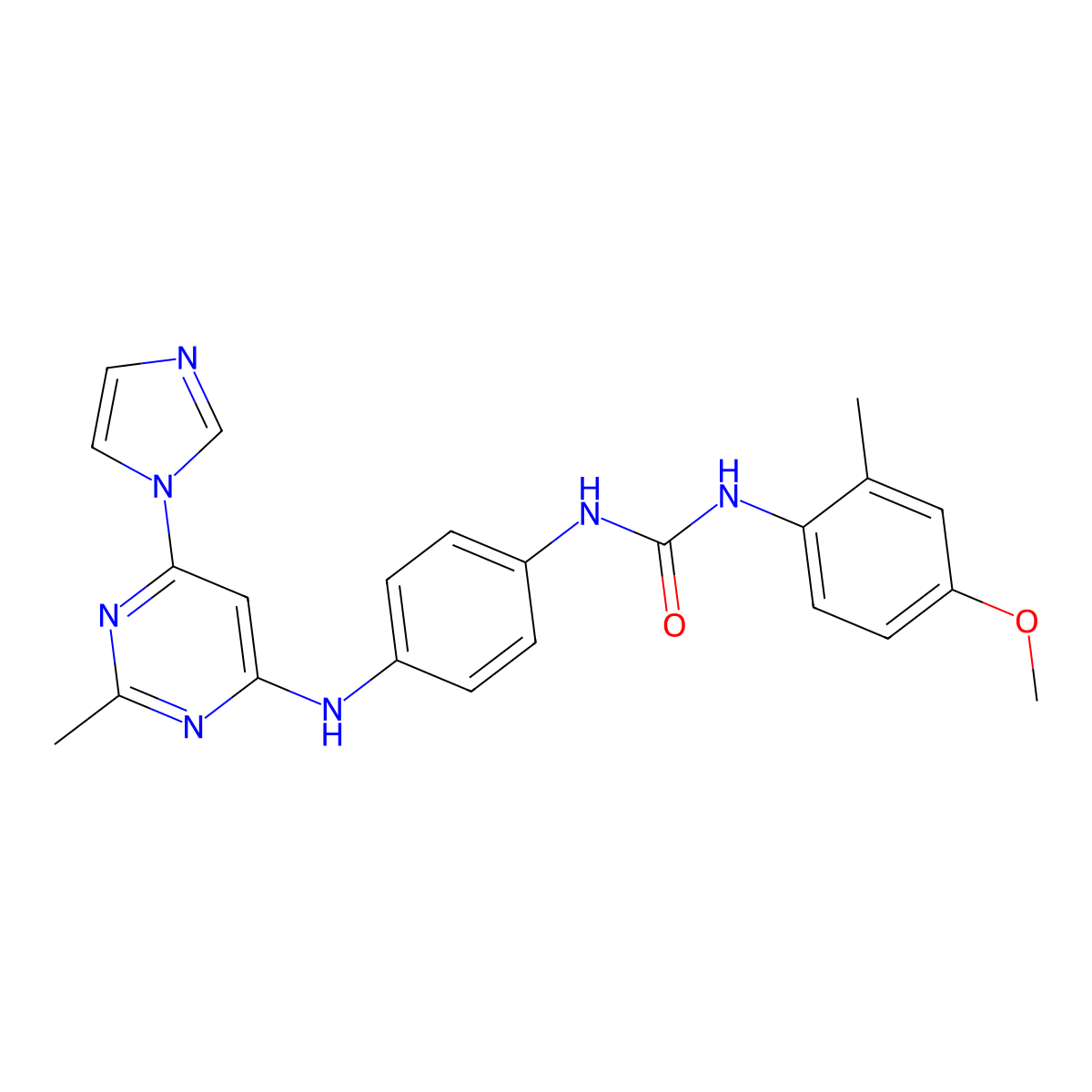 1-(4-{[6-(1H-imidazol-1-yl)-2-methylpyrimidin-4-yl]amino}phenyl)-3-(4-methoxy-2-methylphenyl)urea molecular structure, CAS 1170826-66-0