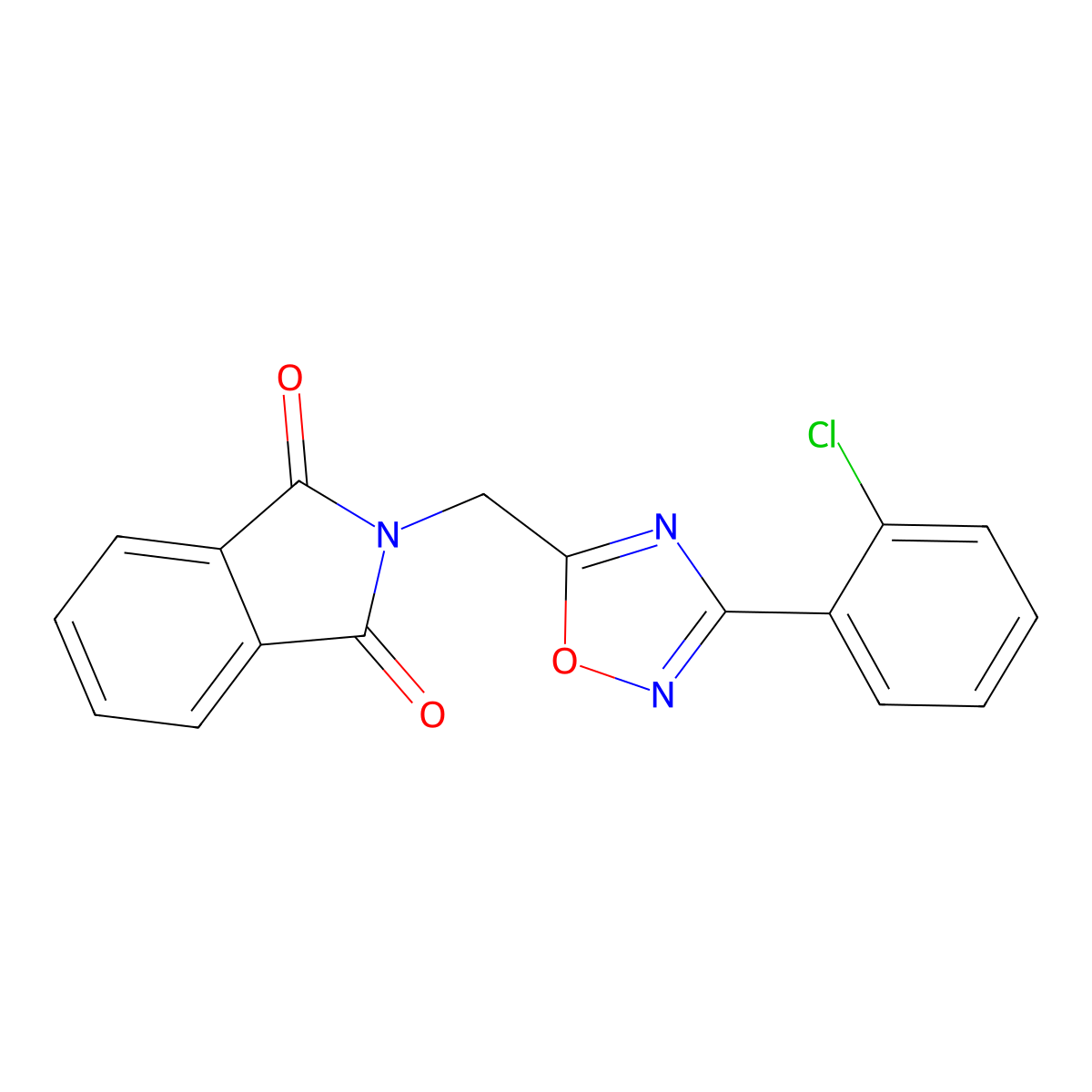 2-((3-(2-Chlorophenyl)-1,2,4-oxadiazol-5-yl)methyl)isoindoline-1,3-dione molecular structure, CAS 1170827-74-3