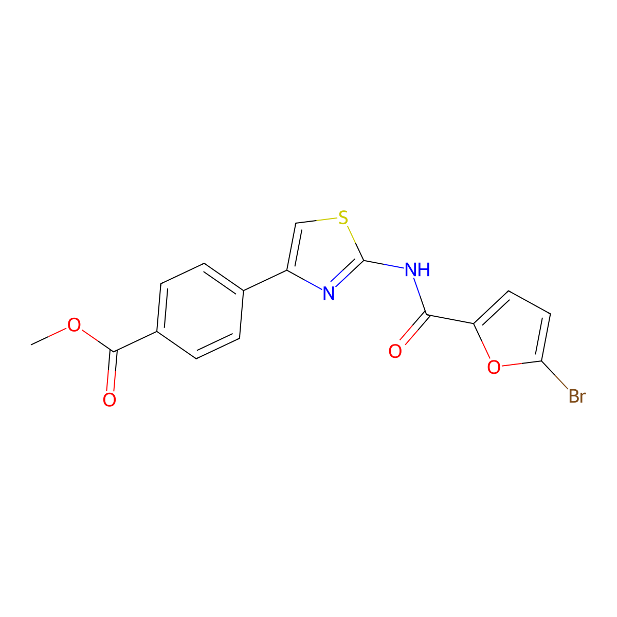 Methyl 4-(2-(5-bromofuran-2-carboxamido)thiazol-4-yl)benzoate molecular structure, CAS 1170832-44-6