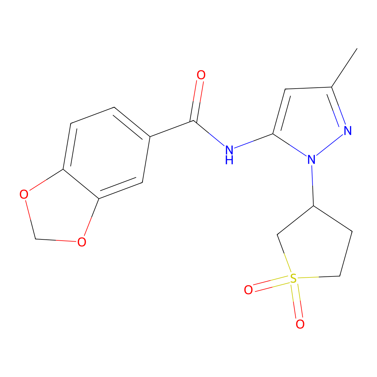 N-(1-(1,1-dioxidotetrahydrothiophen-3-yl)-3-methyl-1H-pyrazol-5-yl)benzo[d][1,3]dioxole-5-carboxamide molecular structure, CAS 1170832-75-3