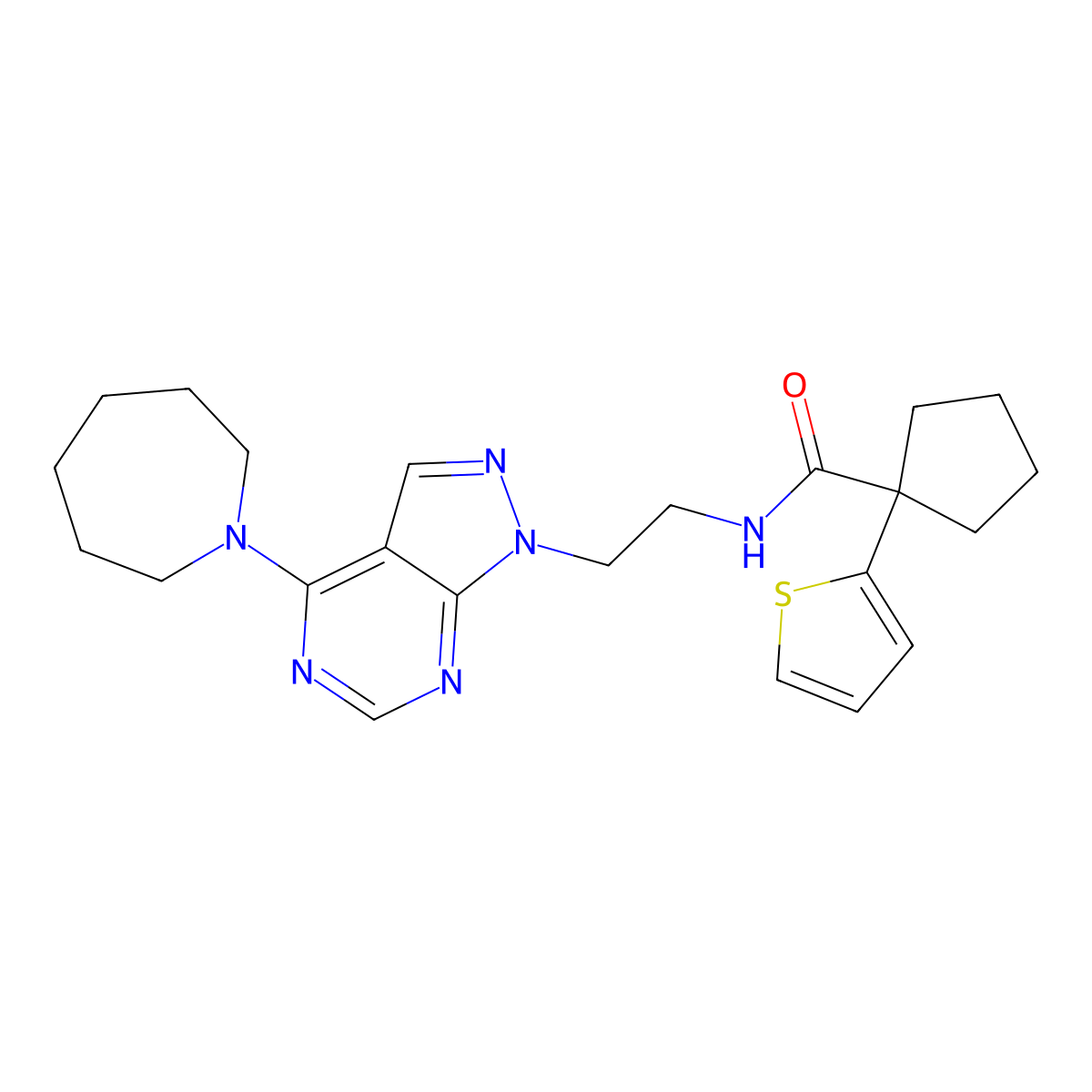 N-(2-(4-(azepan-1-yl)-1H-pyrazolo[3,4-d]pyrimidin-1-yl)ethyl)-1-(thiophen-2-yl)cyclopentanecarboxamide molecular structure, CAS 1170833-24-5