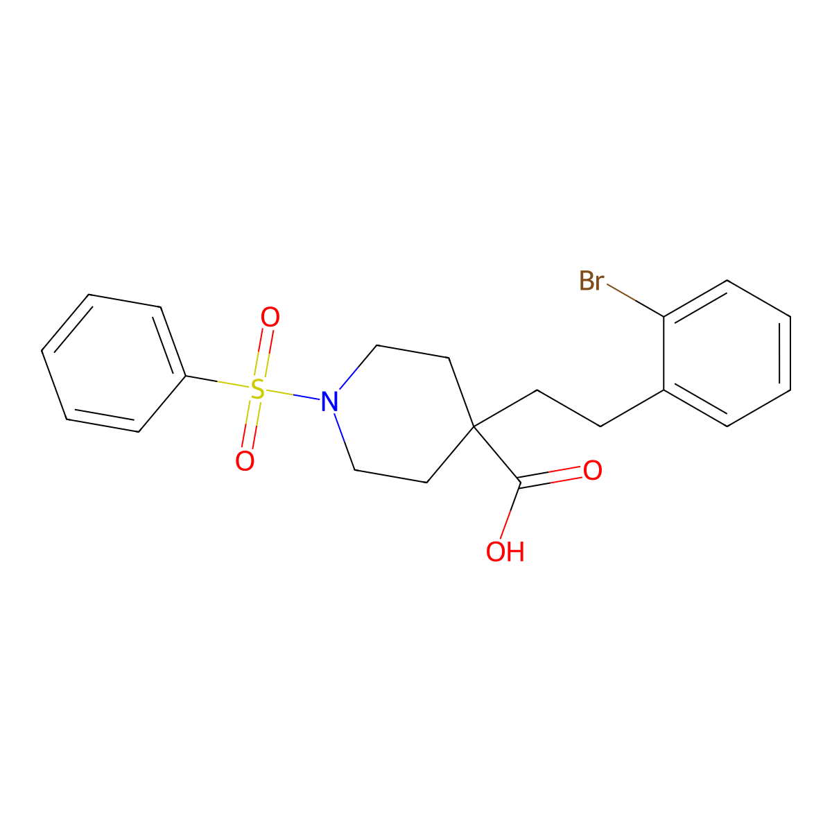 4-(2-Bromophenethyl)-1-(phenylsulfonyl)piperidine-4-carboxylic acid molecular structure, CAS 1170833-84-7