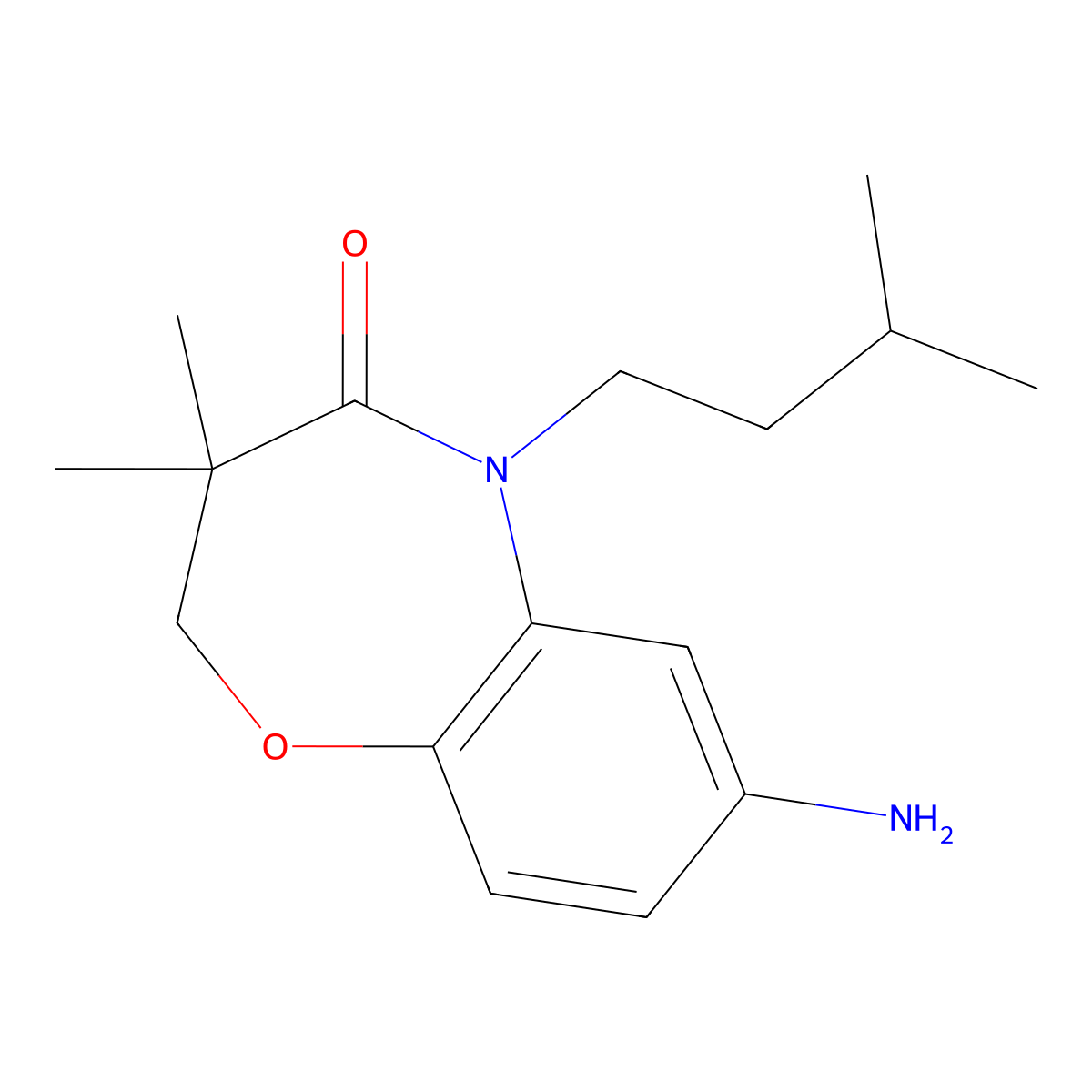 7-amino-3,3-dimethyl-5-(3-methylbutyl)-2,3-dihydro-1,5-benzoxazepin-4(5H)-one molecular structure, CAS 1170834-00-0