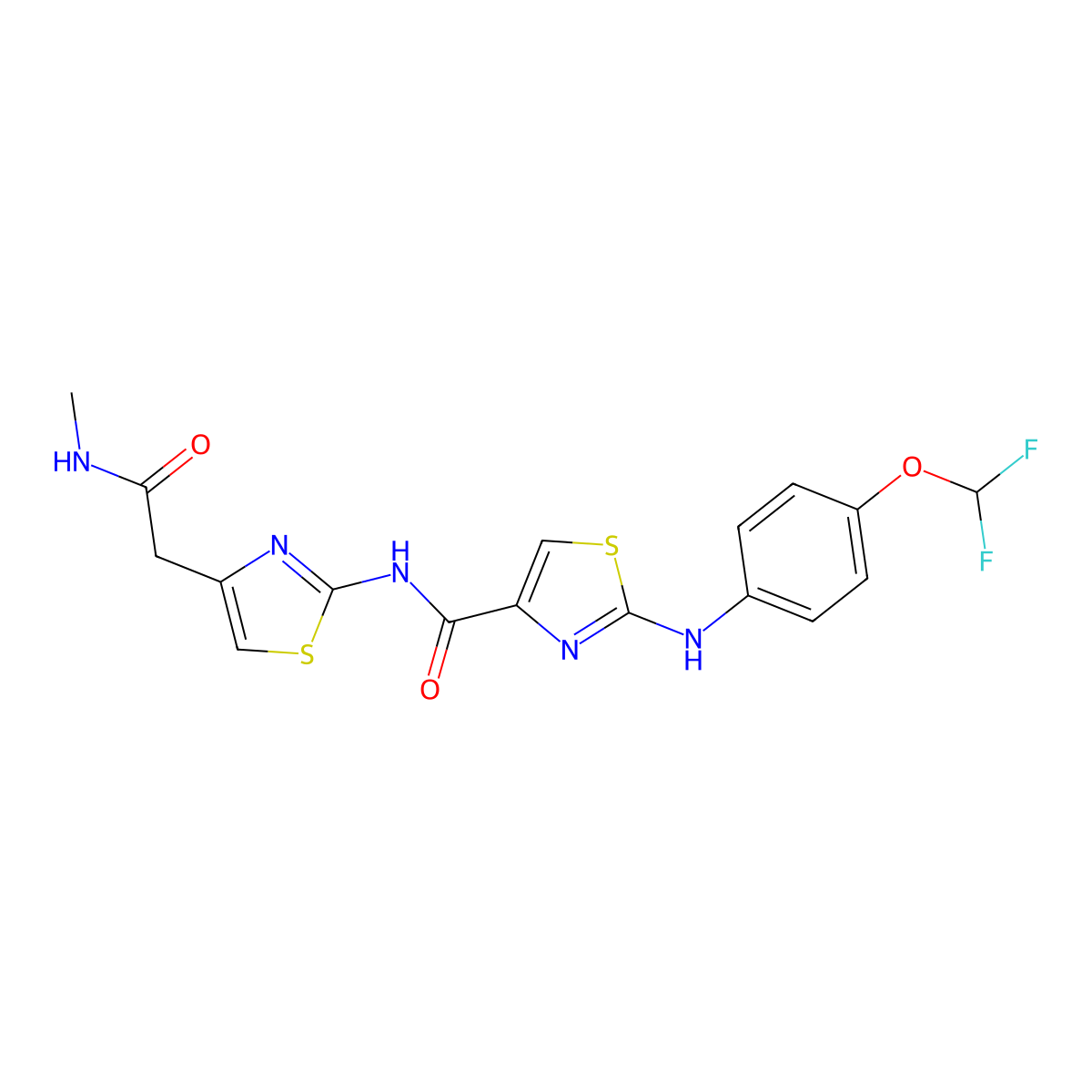 2-((4-(difluoromethoxy)phenyl)amino)-N-(4-(2-(methylamino)-2-oxoethyl)thiazol-2-yl)thiazole-4-carboxamide molecular structure, CAS 1170836-20-0