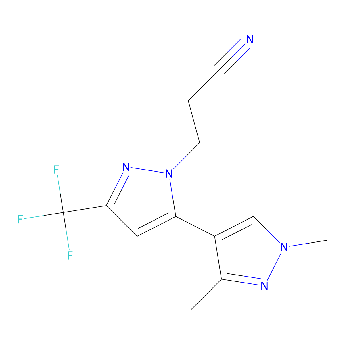 3-(1',3'-Dimethyl-5-(trifluoromethyl)-1'H,2H-[3,4'-bipyrazol]-2-yl)propanenitrile molecular structure, CAS 1170836-29-9