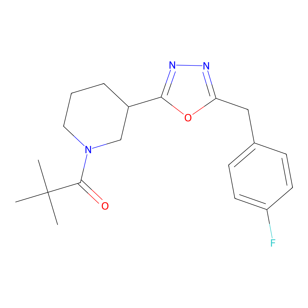 1-(3-(5-(4-Fluorobenzyl)-1,3,4-oxadiazol-2-yl)piperidin-1-yl)-2,2-dimethylpropan-1-one molecular structure, CAS 1170839-21-0
