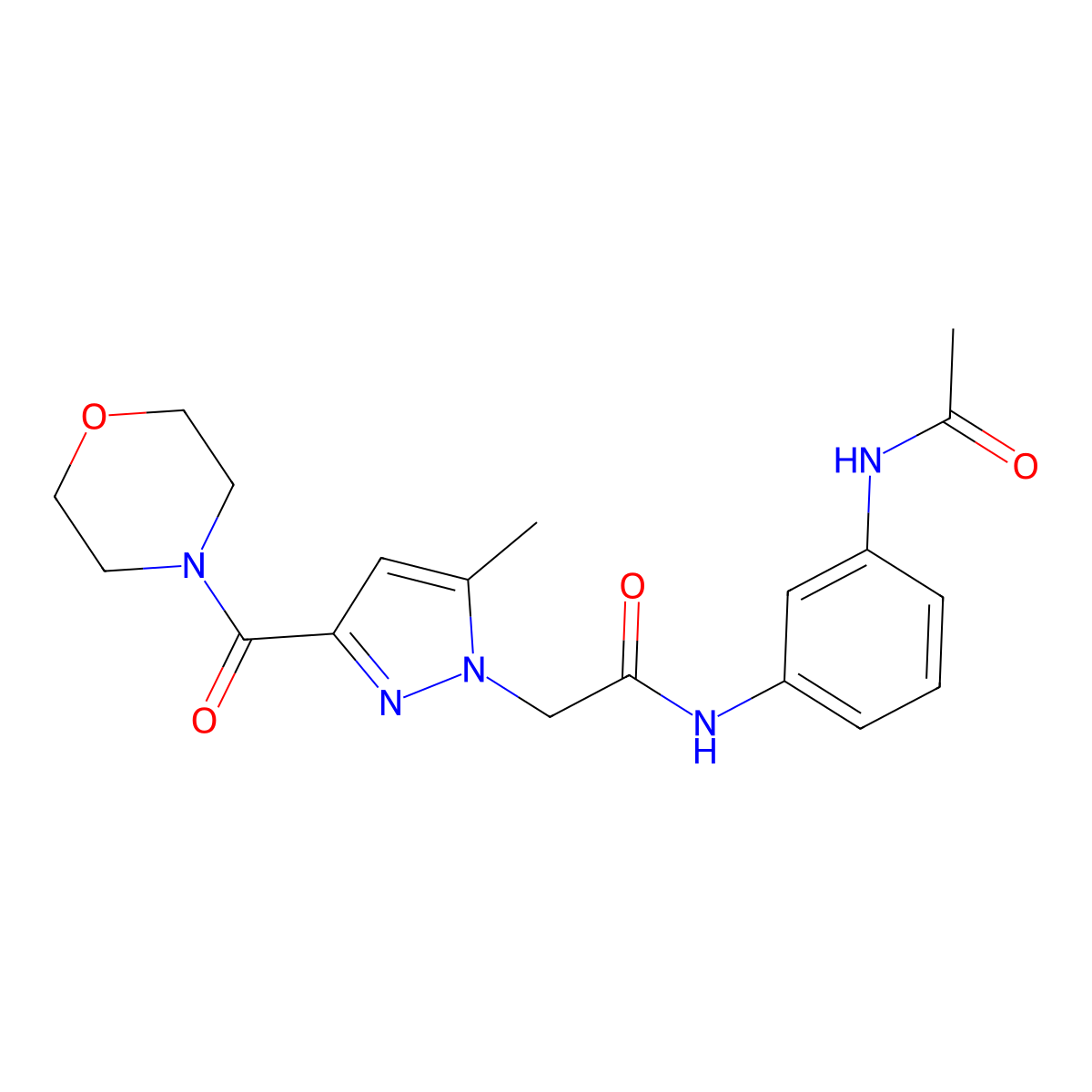 N-(3-acetamidophenyl)-2-(5-methyl-3-(morpholine-4-carbonyl)-1H-pyrazol-1-yl)acetamide molecular structure, CAS 1170841-63-0