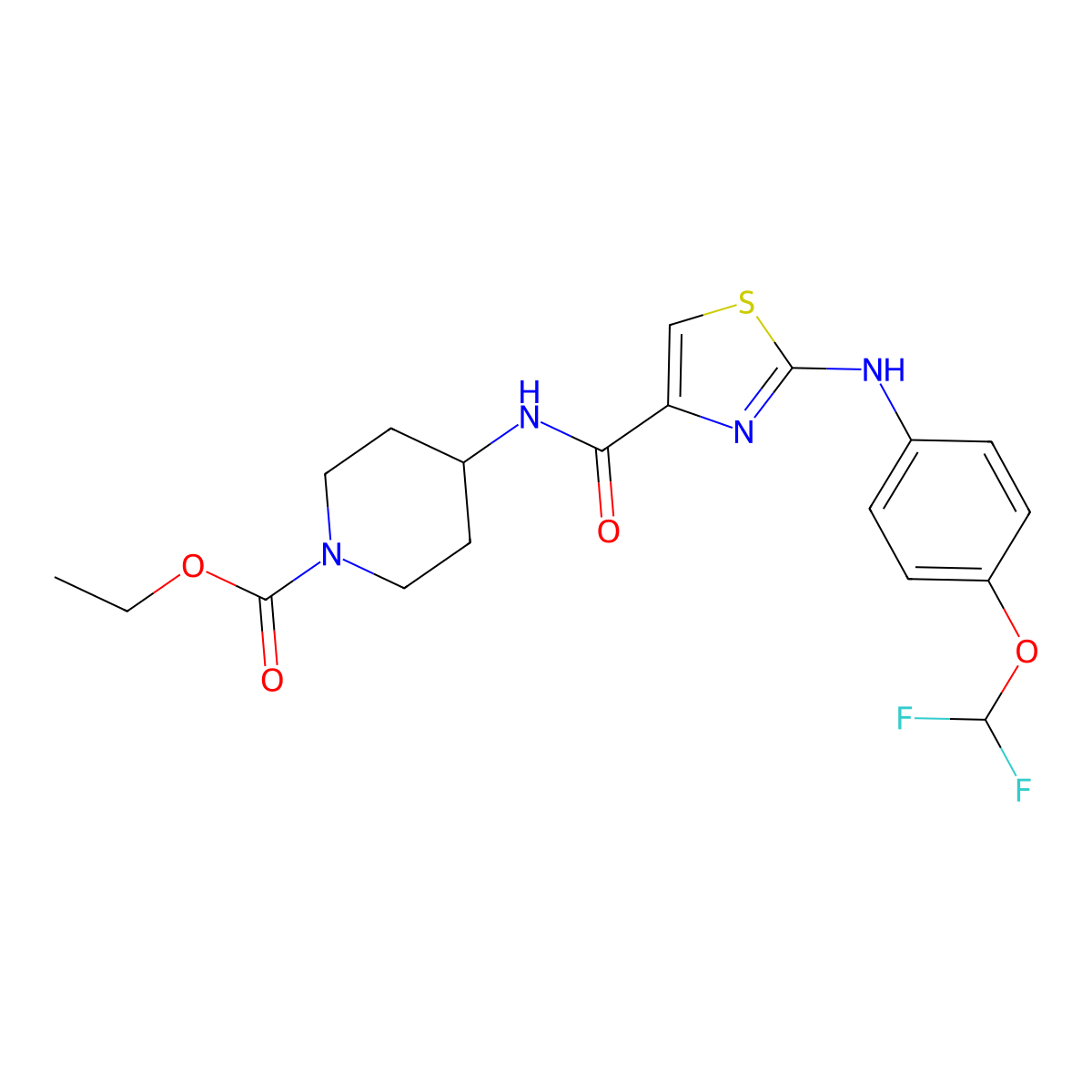 Ethyl 4-(2-((4-(difluoromethoxy)phenyl)amino)thiazole-4-carboxamido)piperidine-1-carboxylate molecular structure, CAS 1170843-62-5