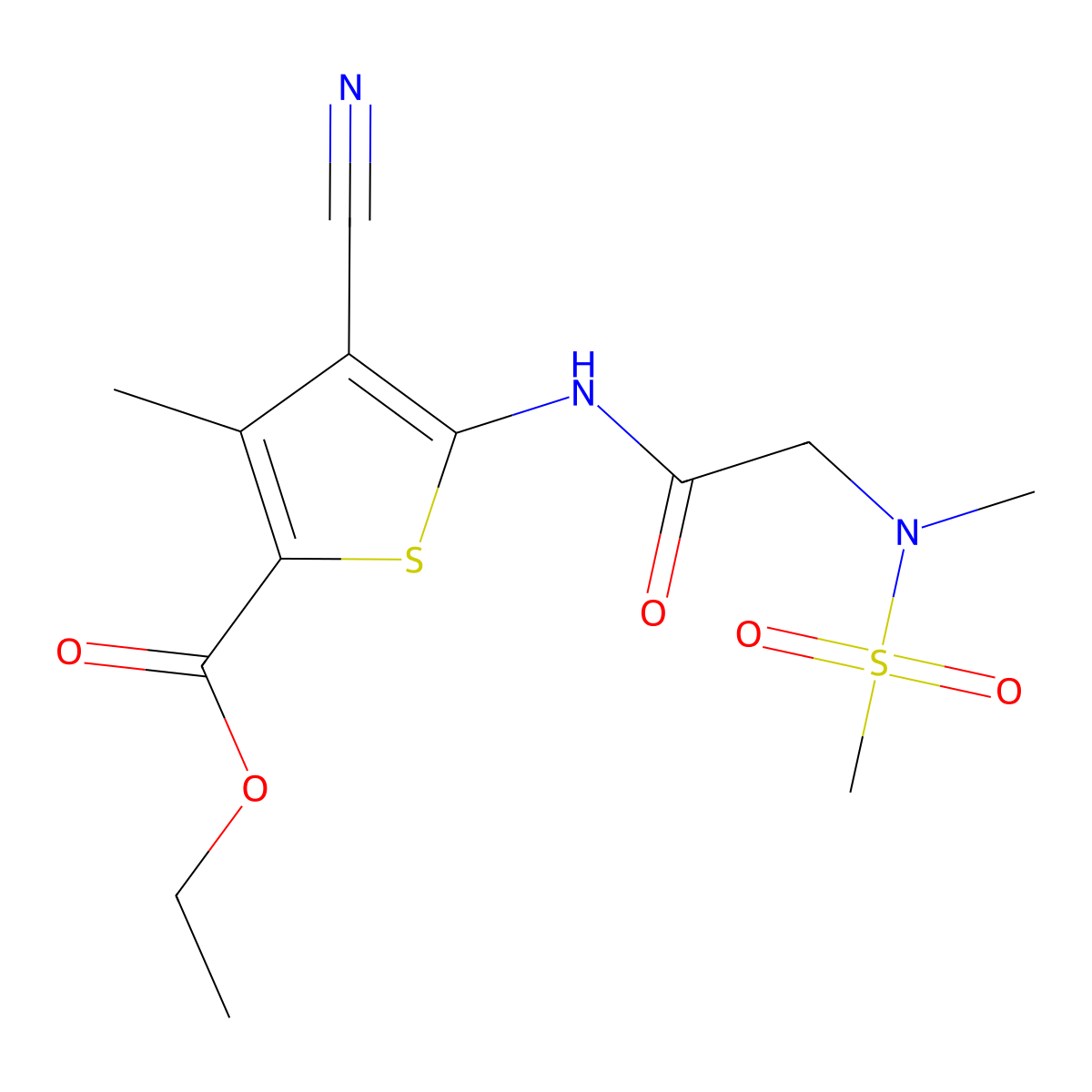 ethyl 4-cyano-3-methyl-5-(2-(N-methylmethylsulfonamido)acetamido)thiophene-2-carboxylate molecular structure, CAS 1170844-68-4