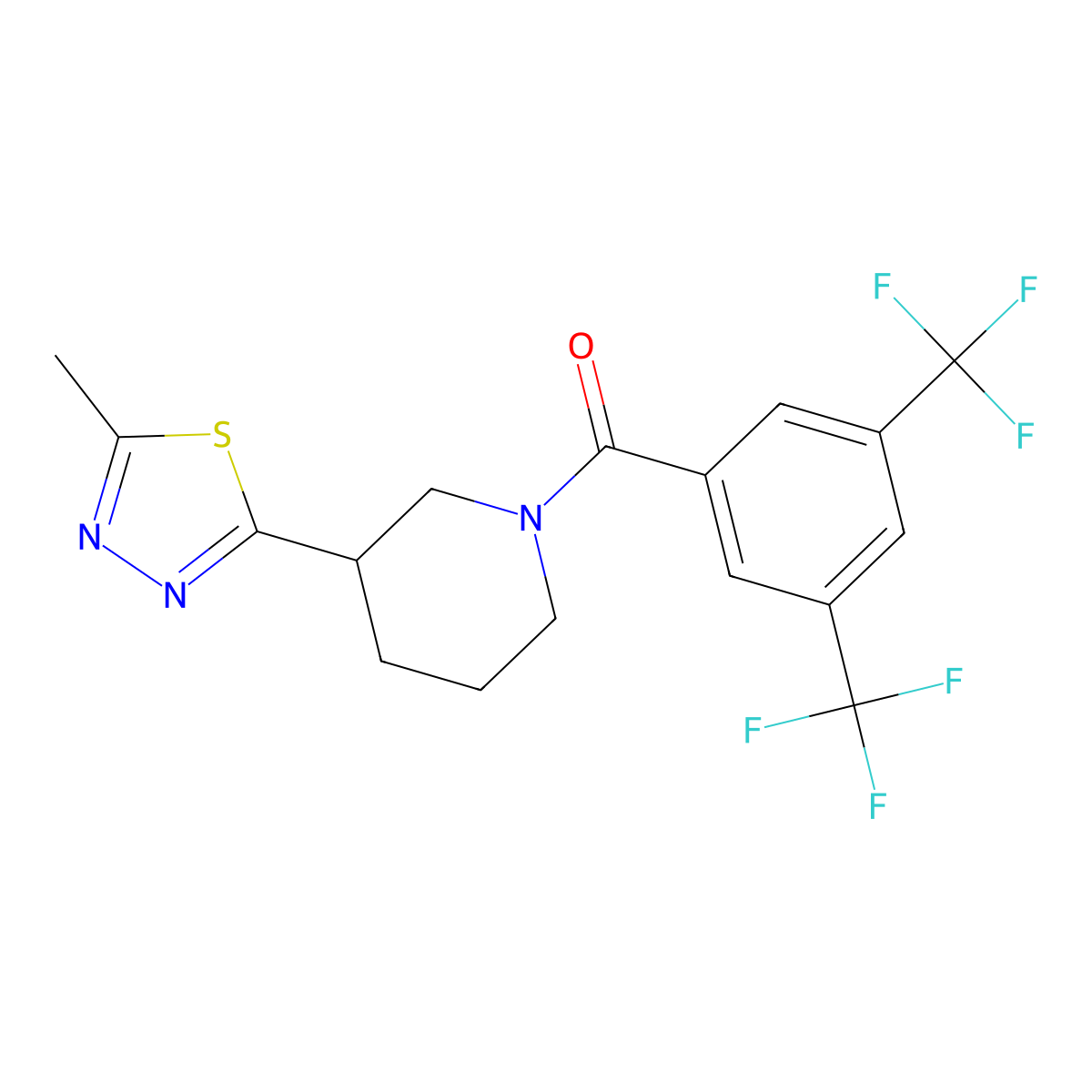 (3,5-Bis(trifluoromethyl)phenyl)(3-(5-methyl-1,3,4-thiadiazol-2-yl)piperidin-1-yl)methanone molecular structure, CAS 1170846-47-5