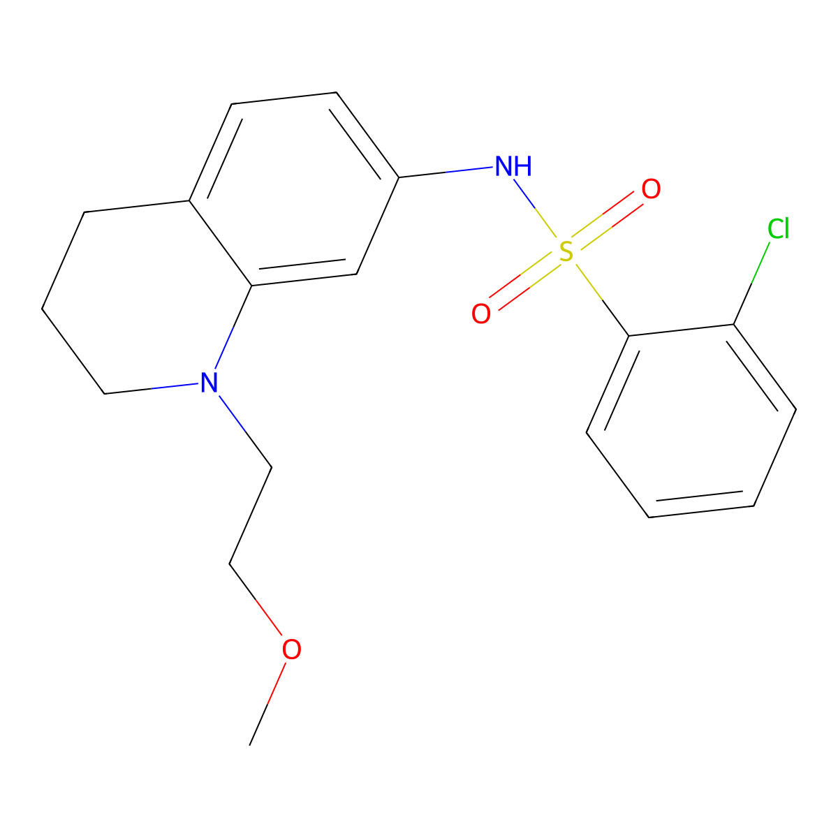 2-chloro-N-(1-(2-methoxyethyl)-1,2,3,4-tetrahydroquinolin-7-yl)benzenesulfonamide molecular structure, CAS 1170853-75-4
