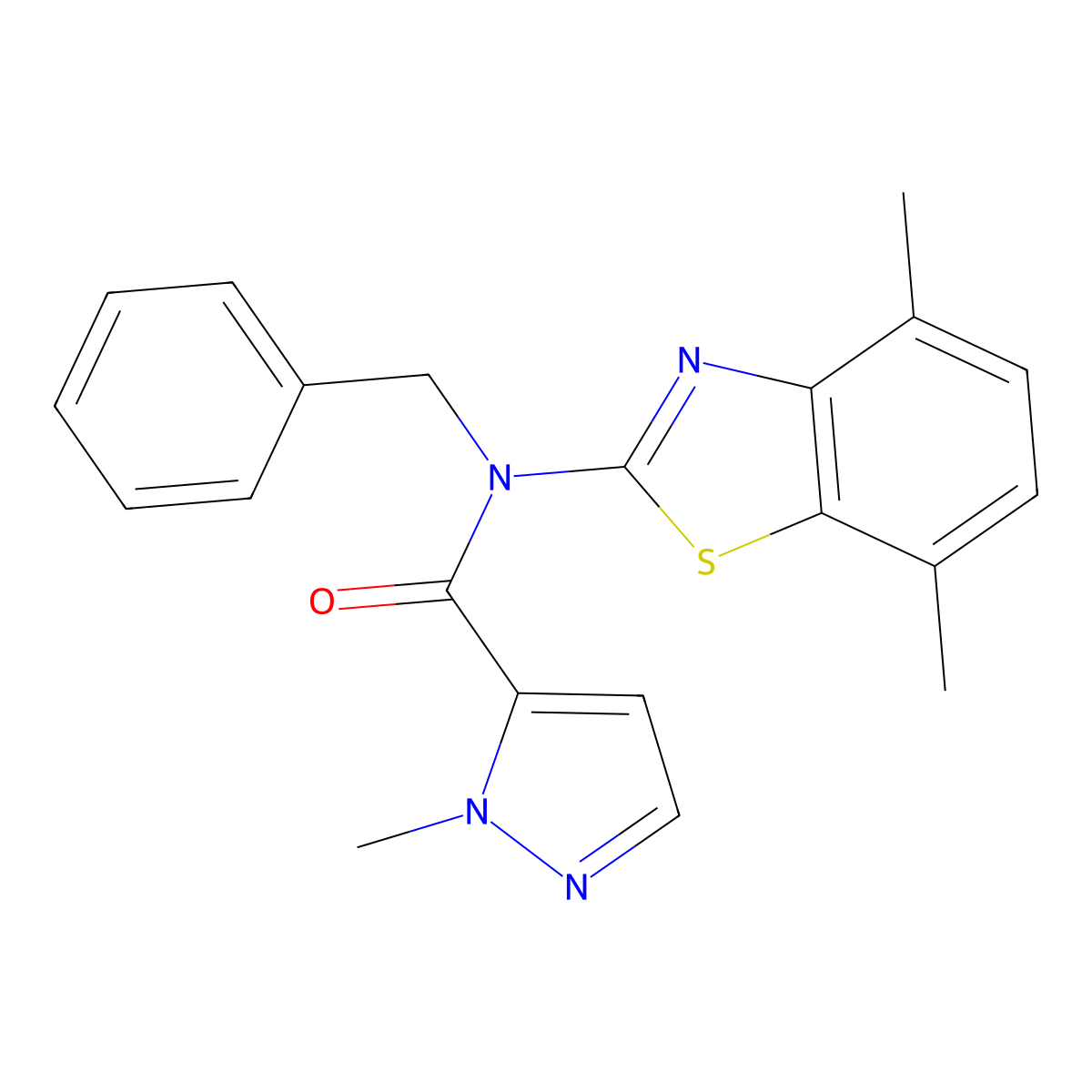 N-benzyl-N-(4,7-dimethylbenzo[d]thiazol-2-yl)-1-methyl-1H-pyrazole-5-carboxamide molecular structure, CAS 1170855-23-8