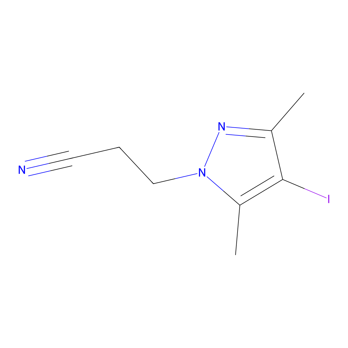 3-(4-iodo-3,5-dimethyl-1H-pyrazol-1-yl)propanenitrile molecular structure, CAS 1170855-52-3